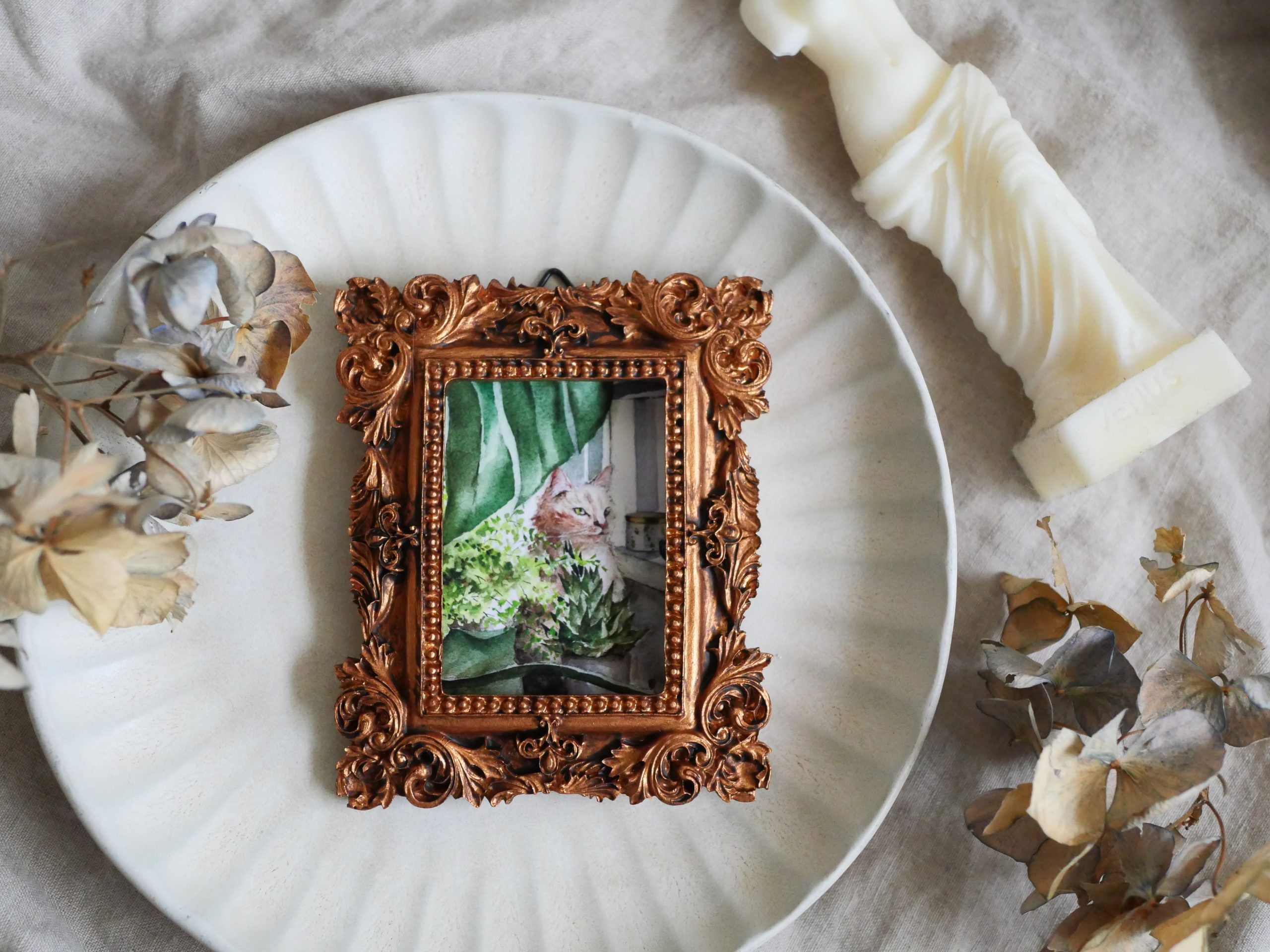 Vintage mini framed art | Hiding in greens