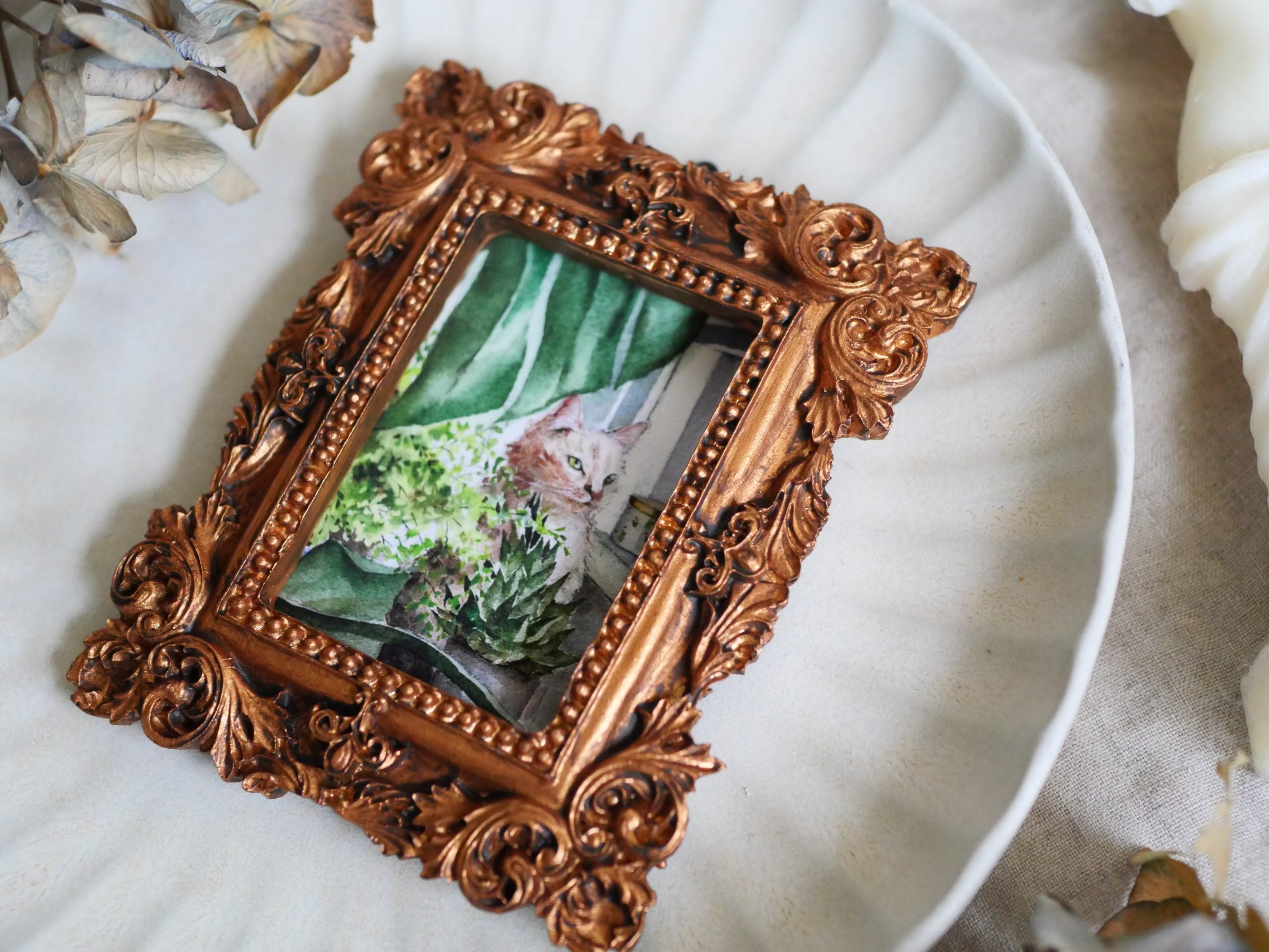 Vintage mini framed art | Hiding in greens