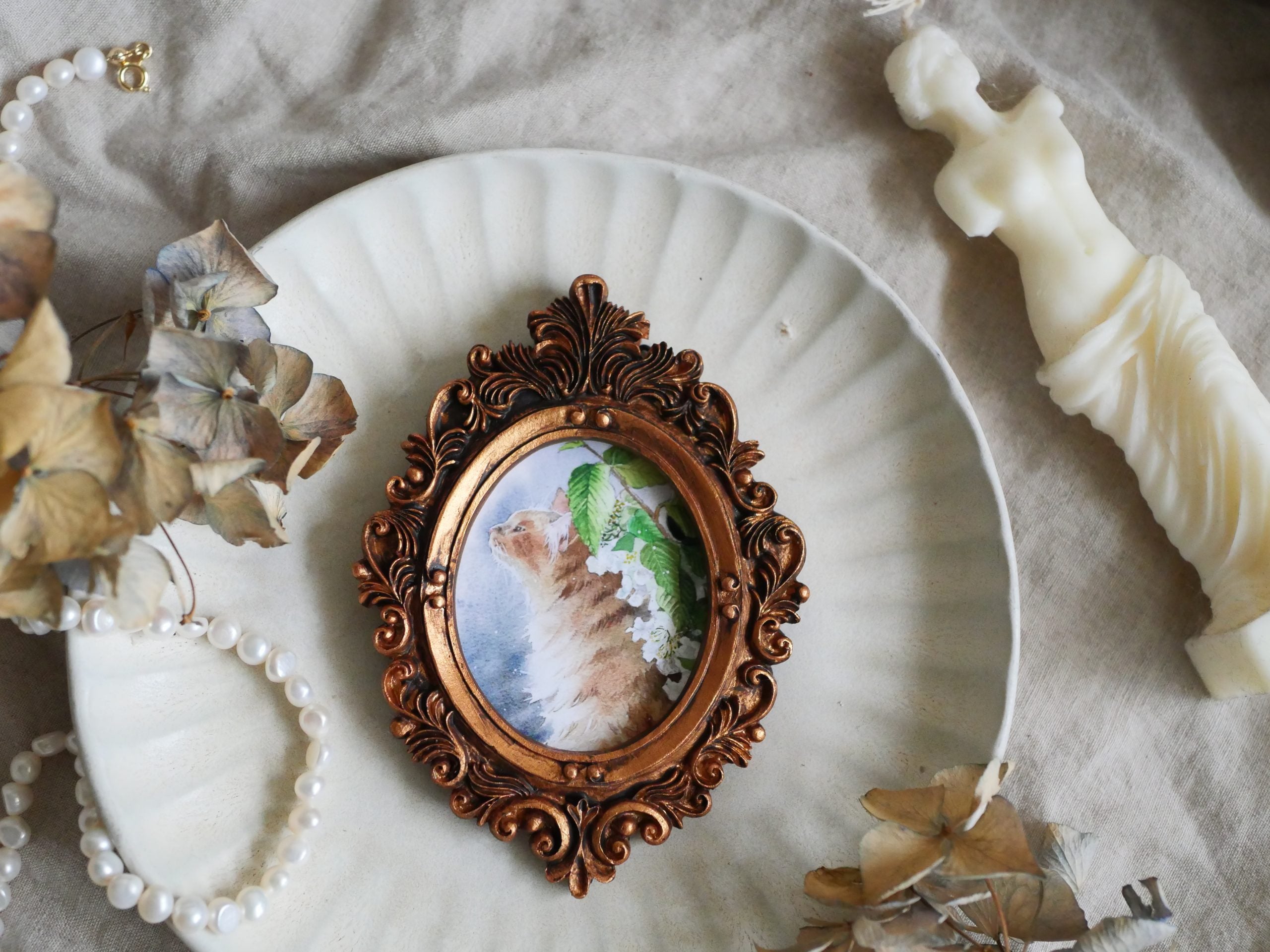 Vintage mini framed art | Sitting by flowers