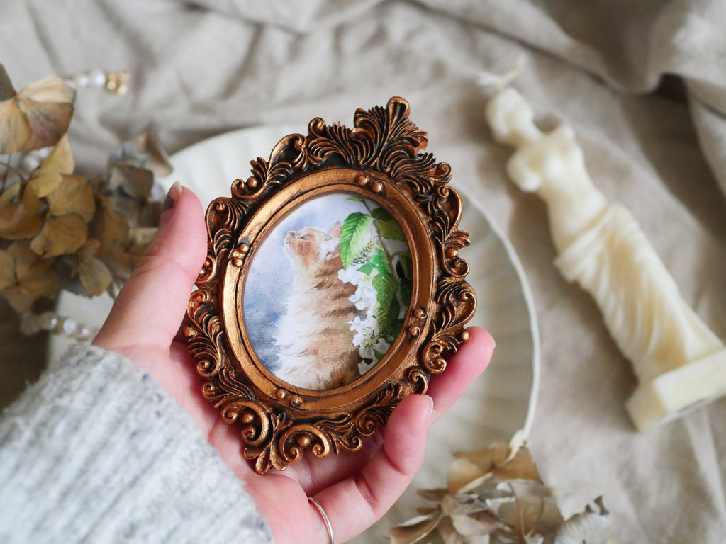 Vintage mini framed art | Sitting by flowers