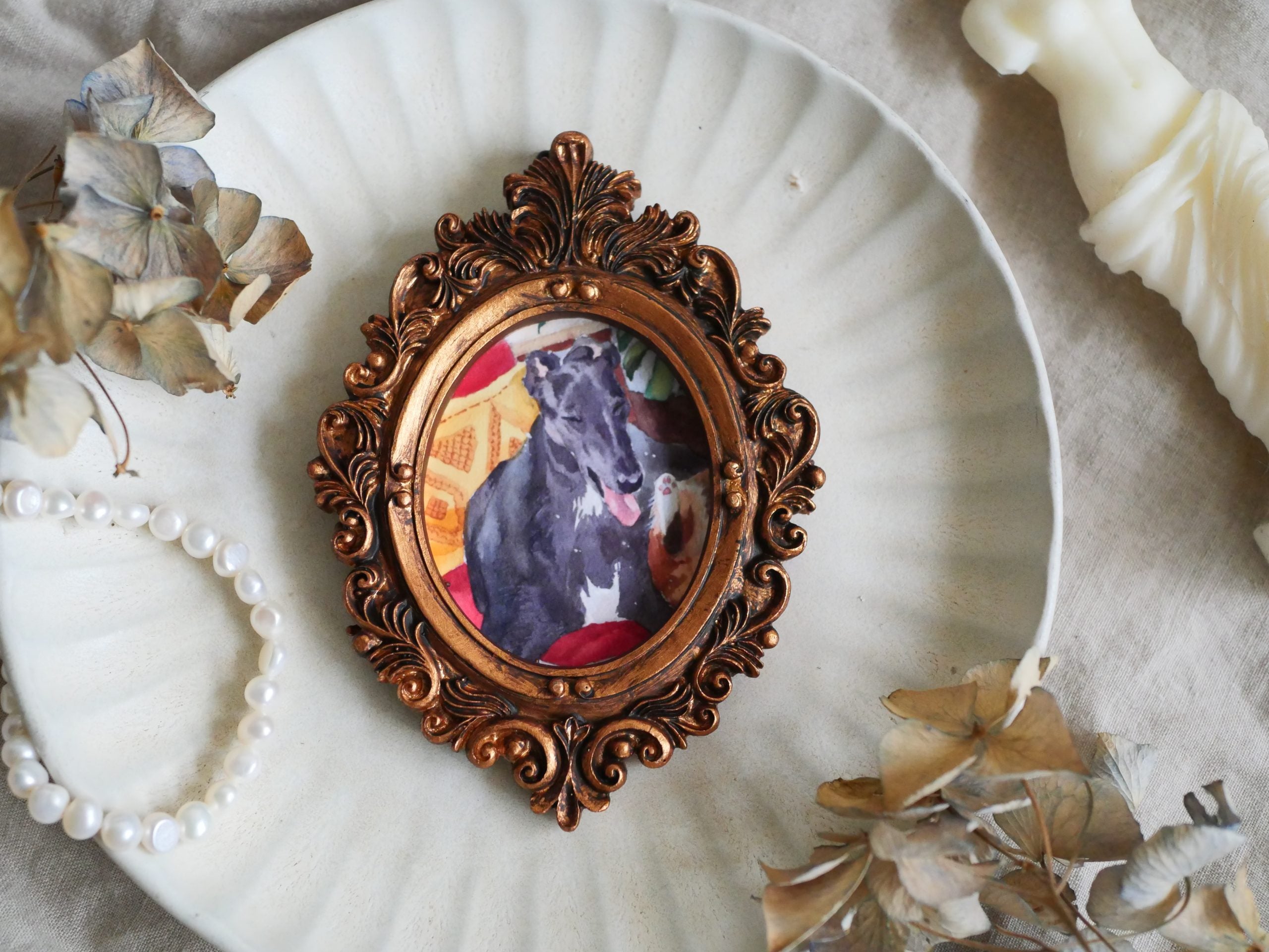 Vintage mini framed art | greyhound