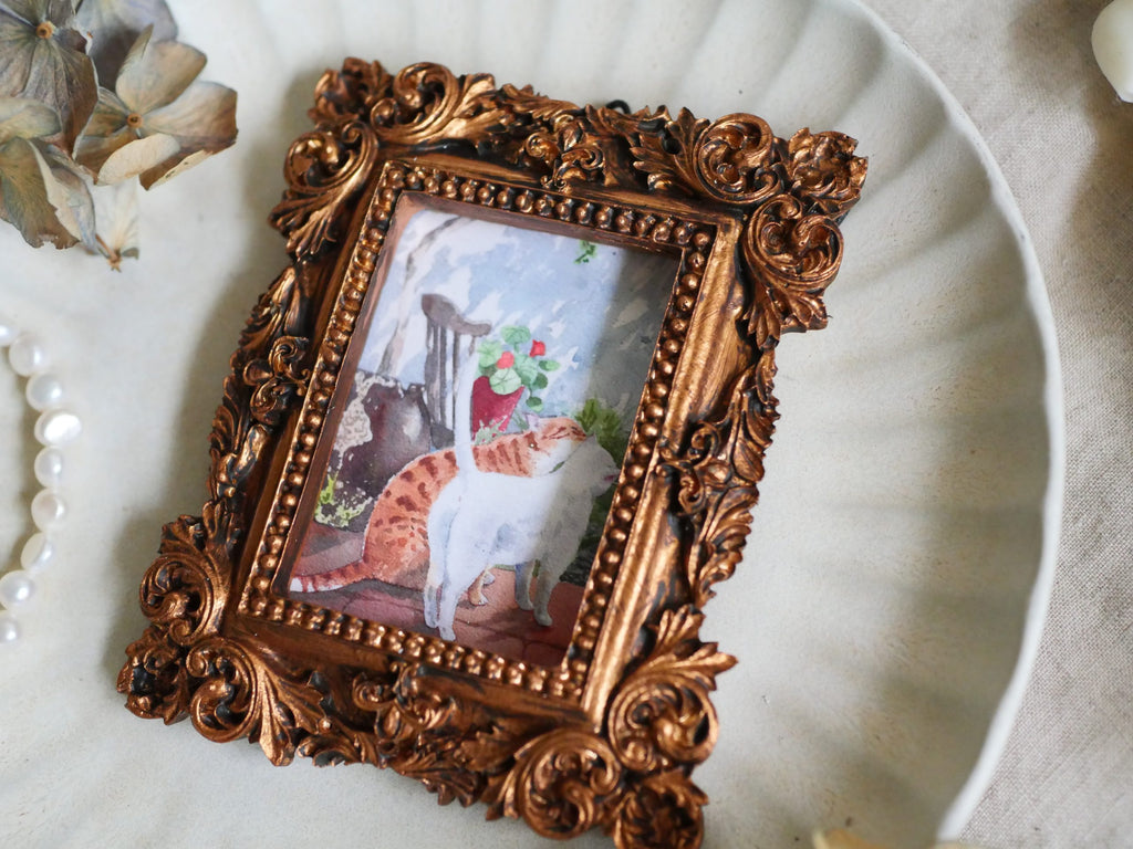 Sweet Little Kiss — Cat Watercolour Mini Print with Vintage frame