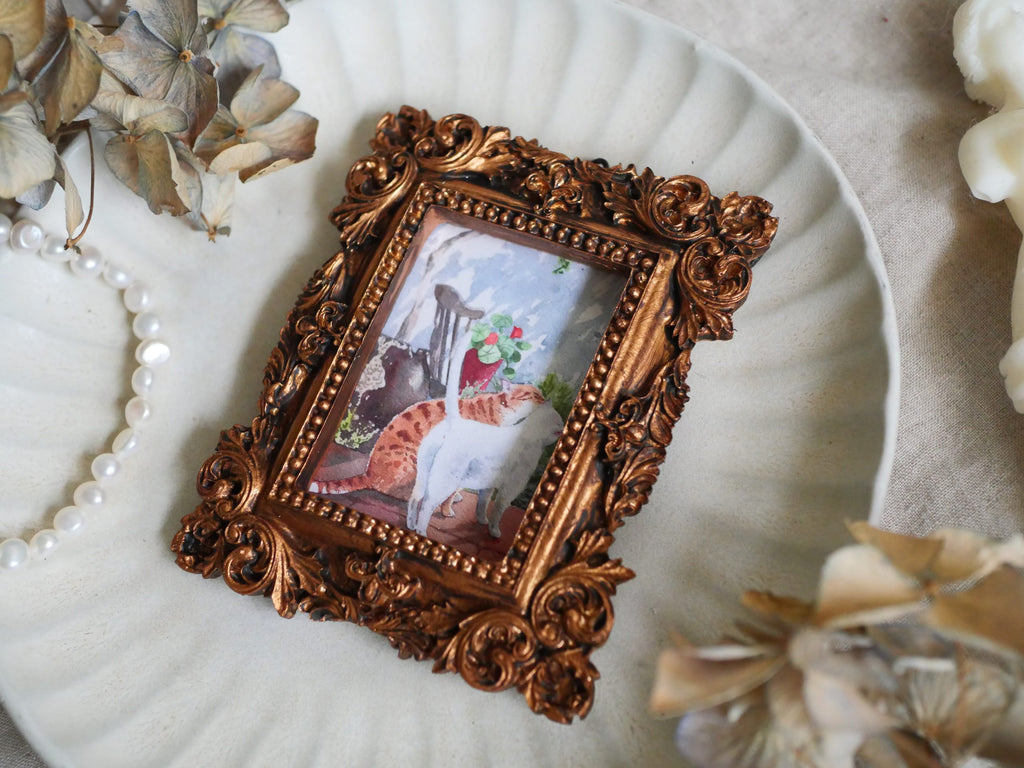 Sweet Little Kiss — Cat Watercolour Mini Print with Vintage frame