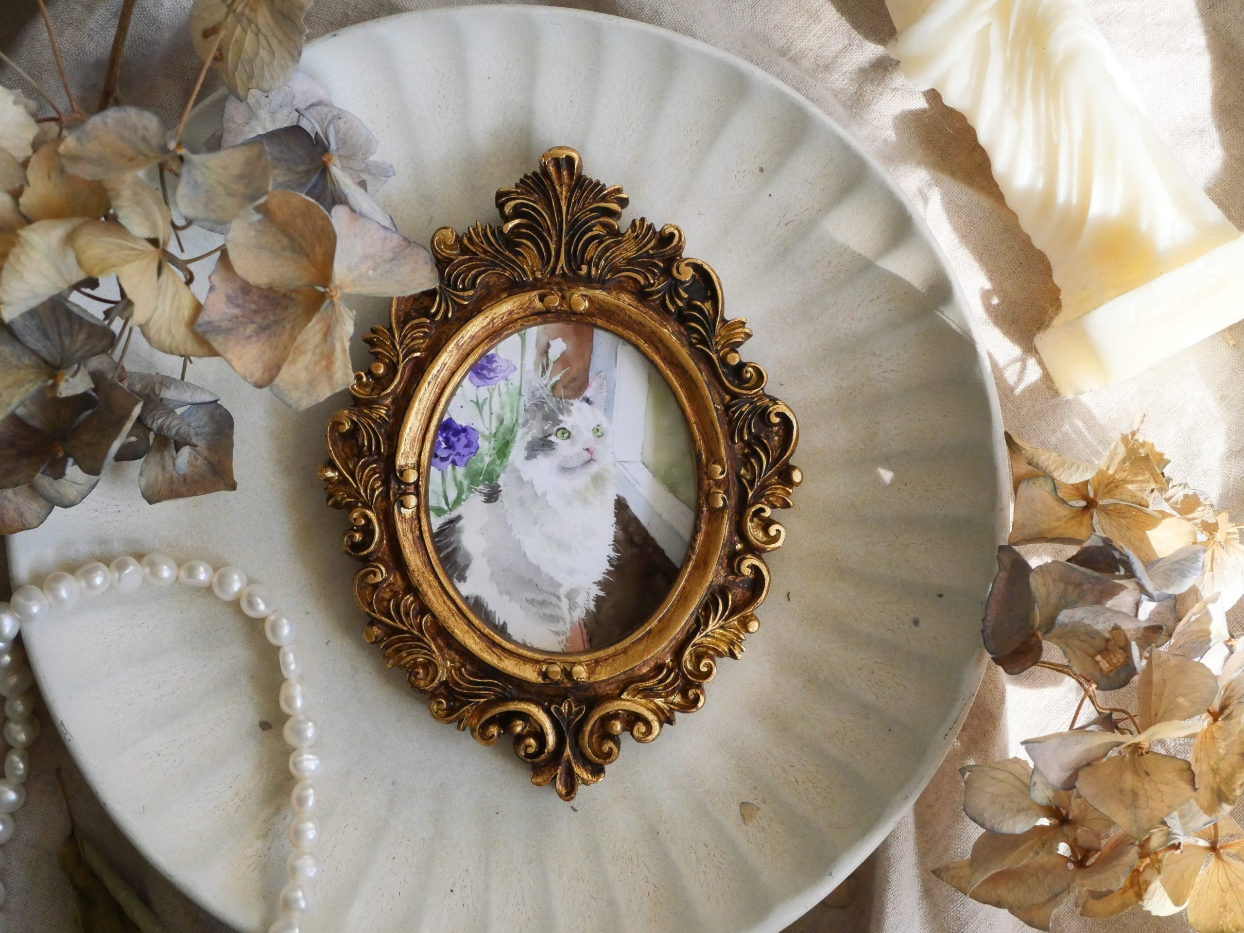 Vintage mini framed art | Piggy and flower