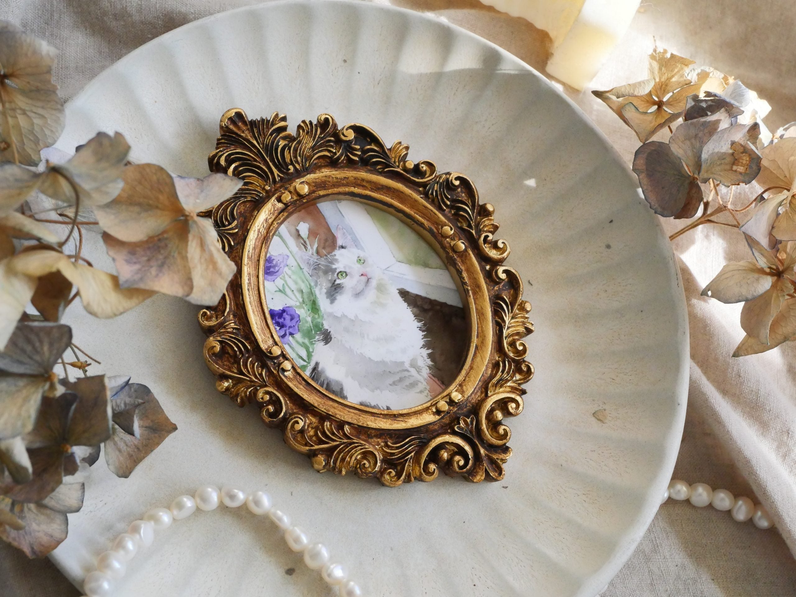 Vintage mini framed art | Piggy and flower