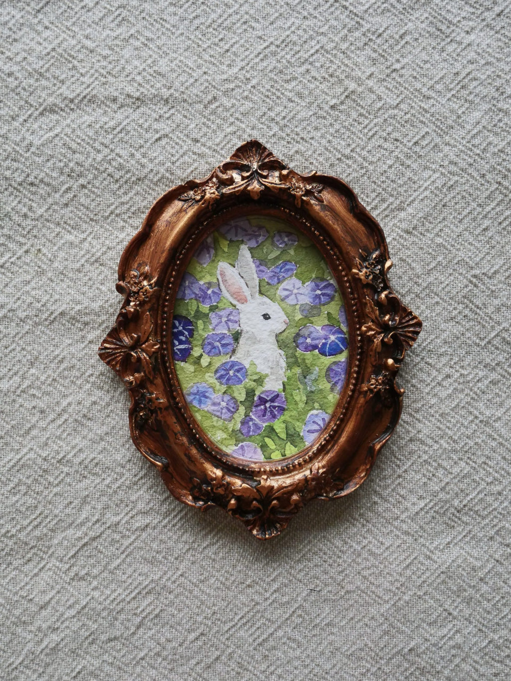 Rabbit with purple flowers | original watercolour art