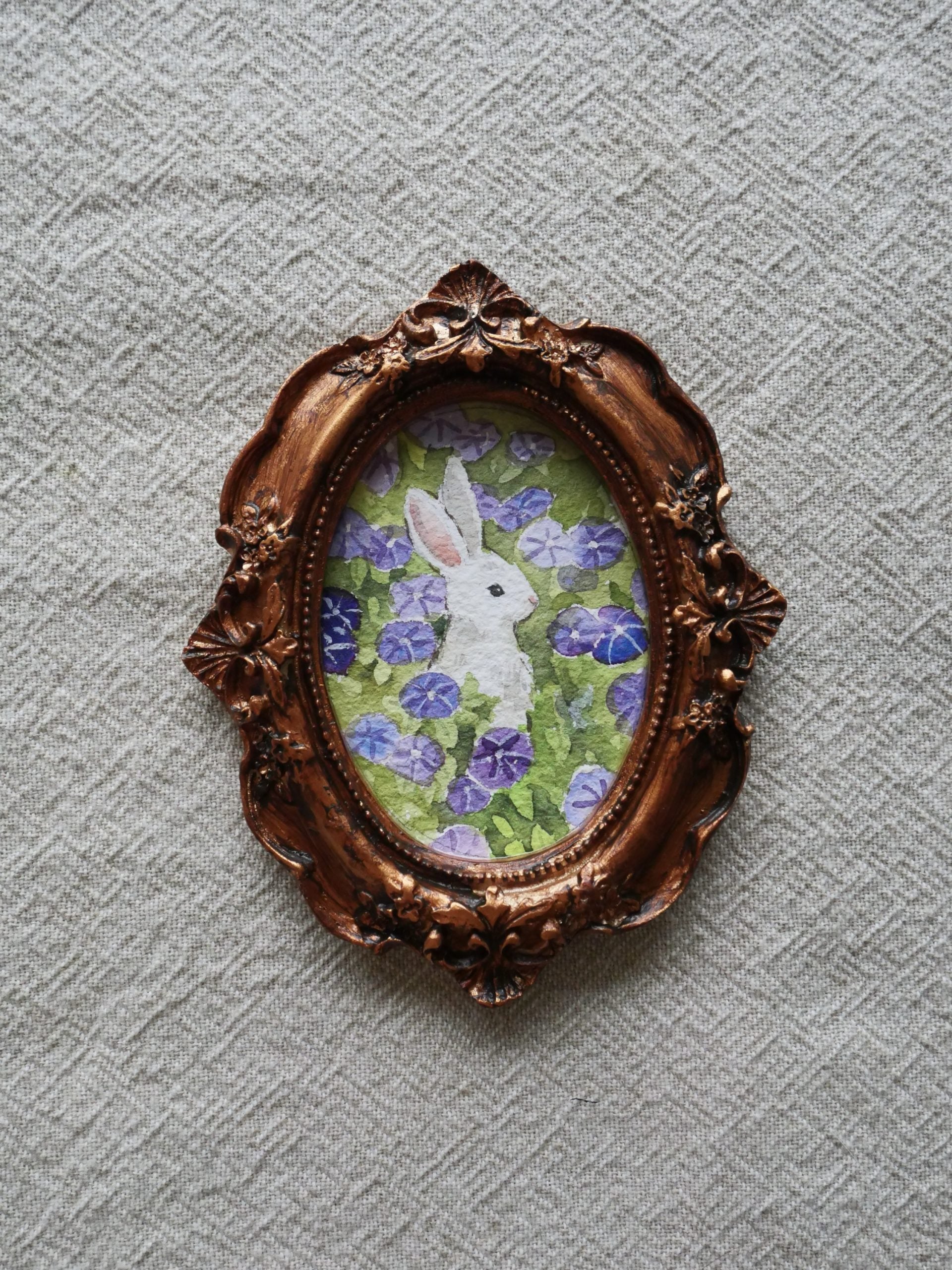Rabbit with purple flowers | original watercolour art