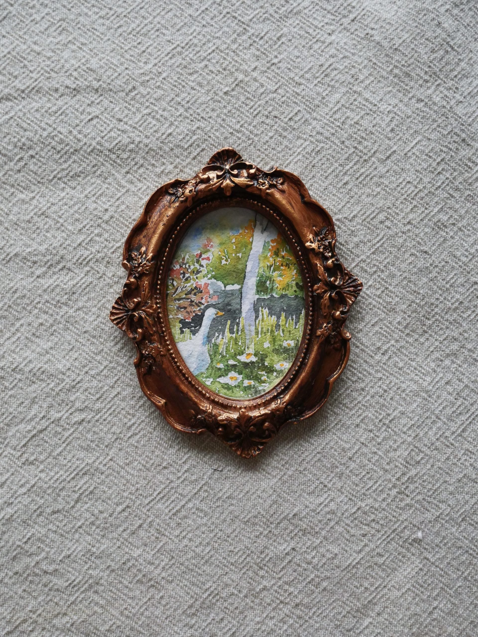 Bush walk with a goose | original watercolour mini art