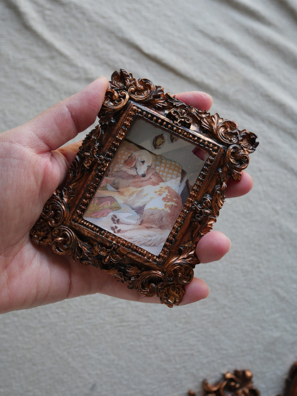 Coco | Mini golden retriever watercolour framed art print