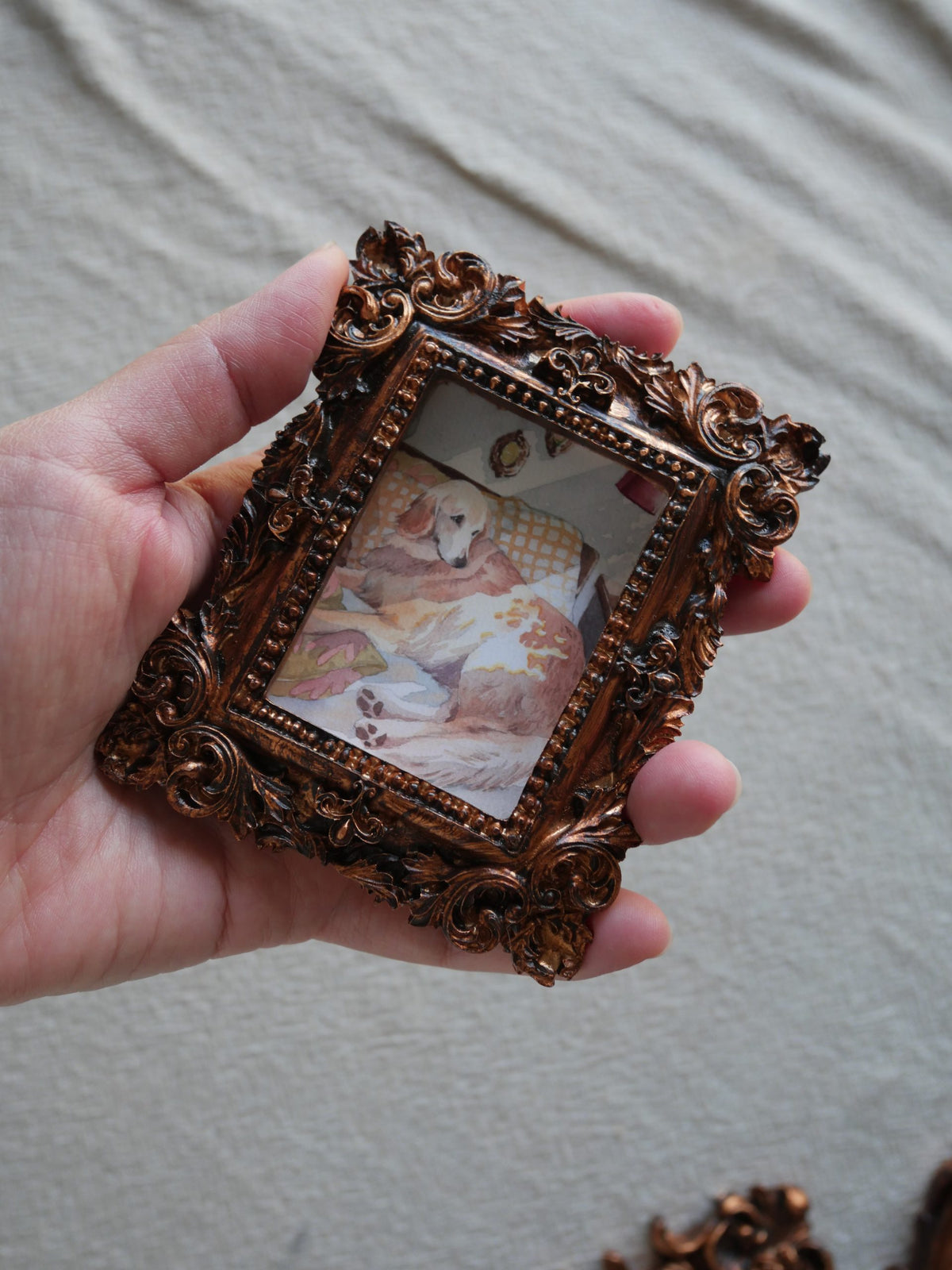 Coco | Mini golden retriever watercolour framed art print
