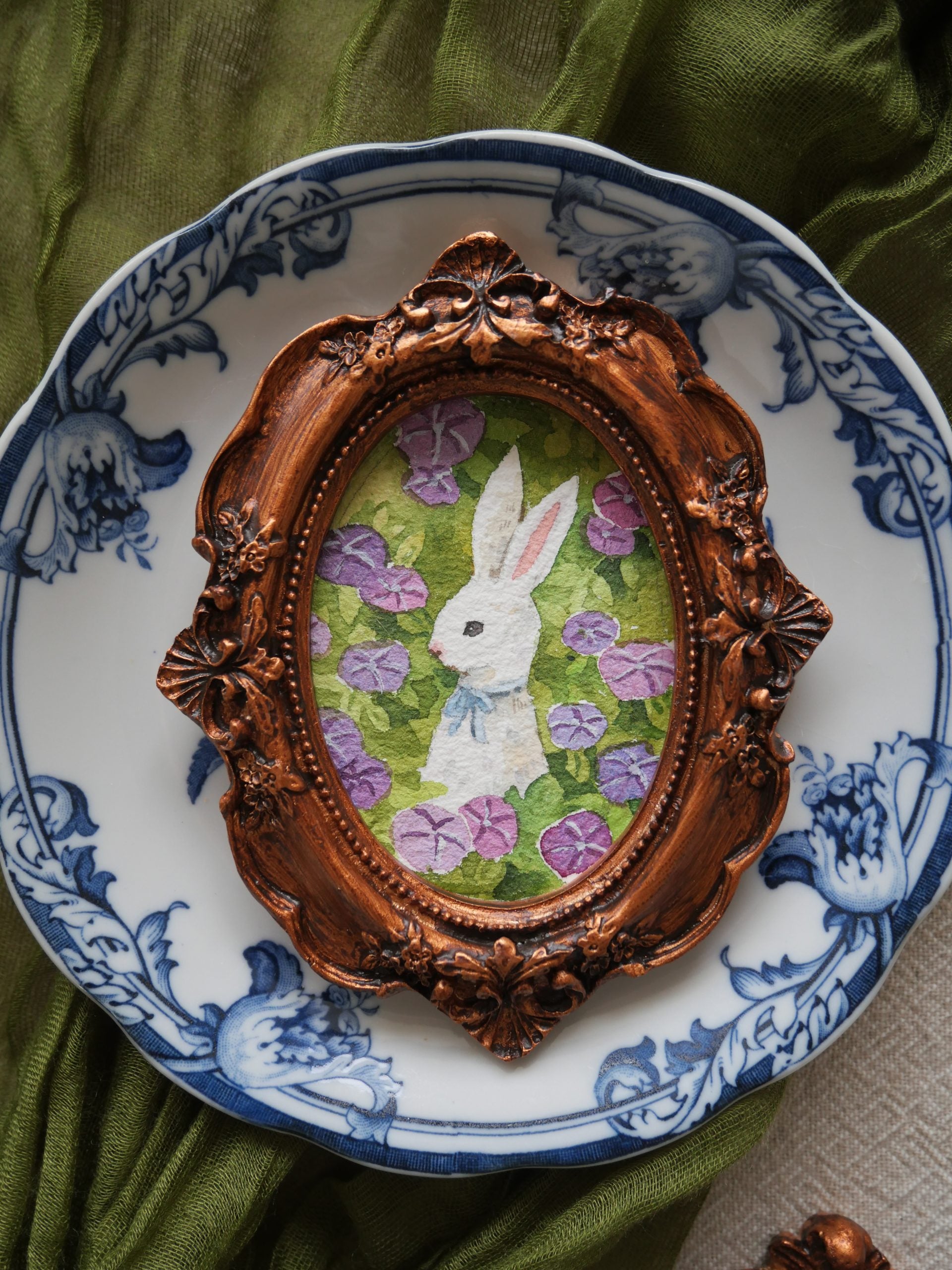 Rabbit with purple flowers II | original watercolour art & Print art