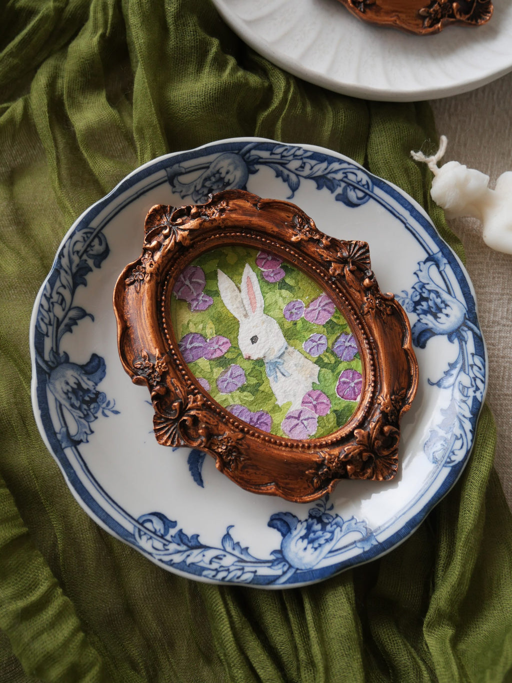 Rabbit with Purple Flowers II | Framed Watercolour Art Print & Original