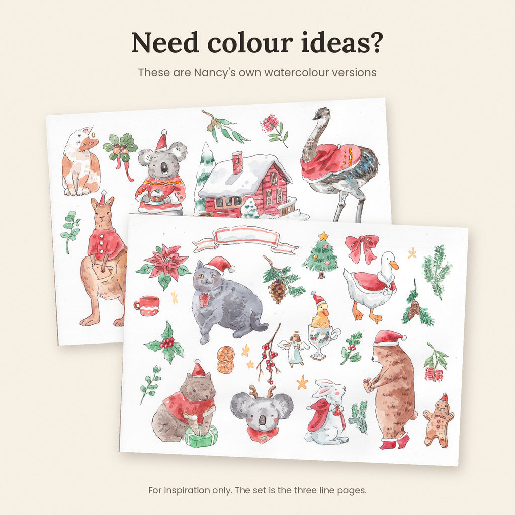 Christmas Australian animal colouring sheets X 3 bundle | suits for watercolour