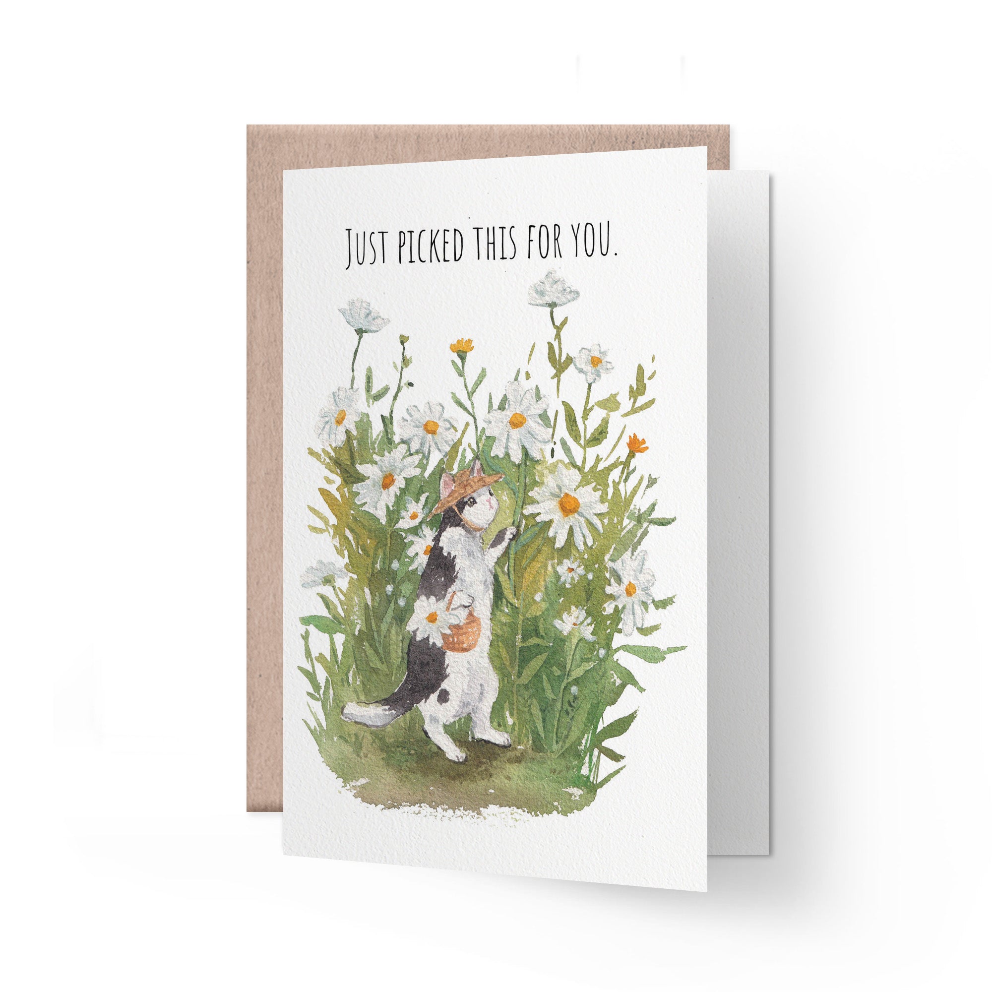 Cat with Daisy card | Just picked this for you