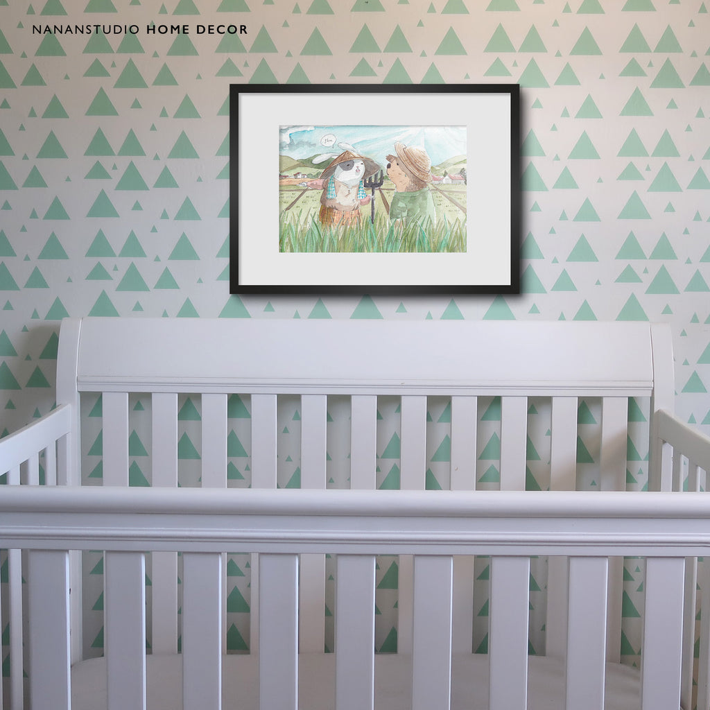 Mr. Rabbit print held in hand to show scale