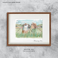 Watercolour illustration of Mr. Rabbit giving directions to Mr. Otter on a country path