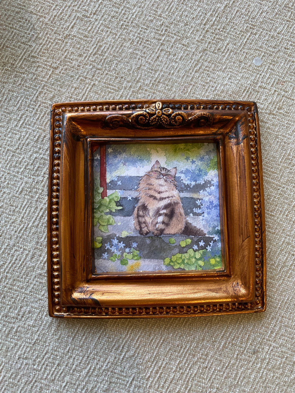 Vintage mini framed art | fluffy cat