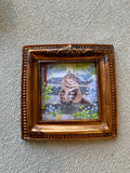 Vintage mini framed art | fluffy cat