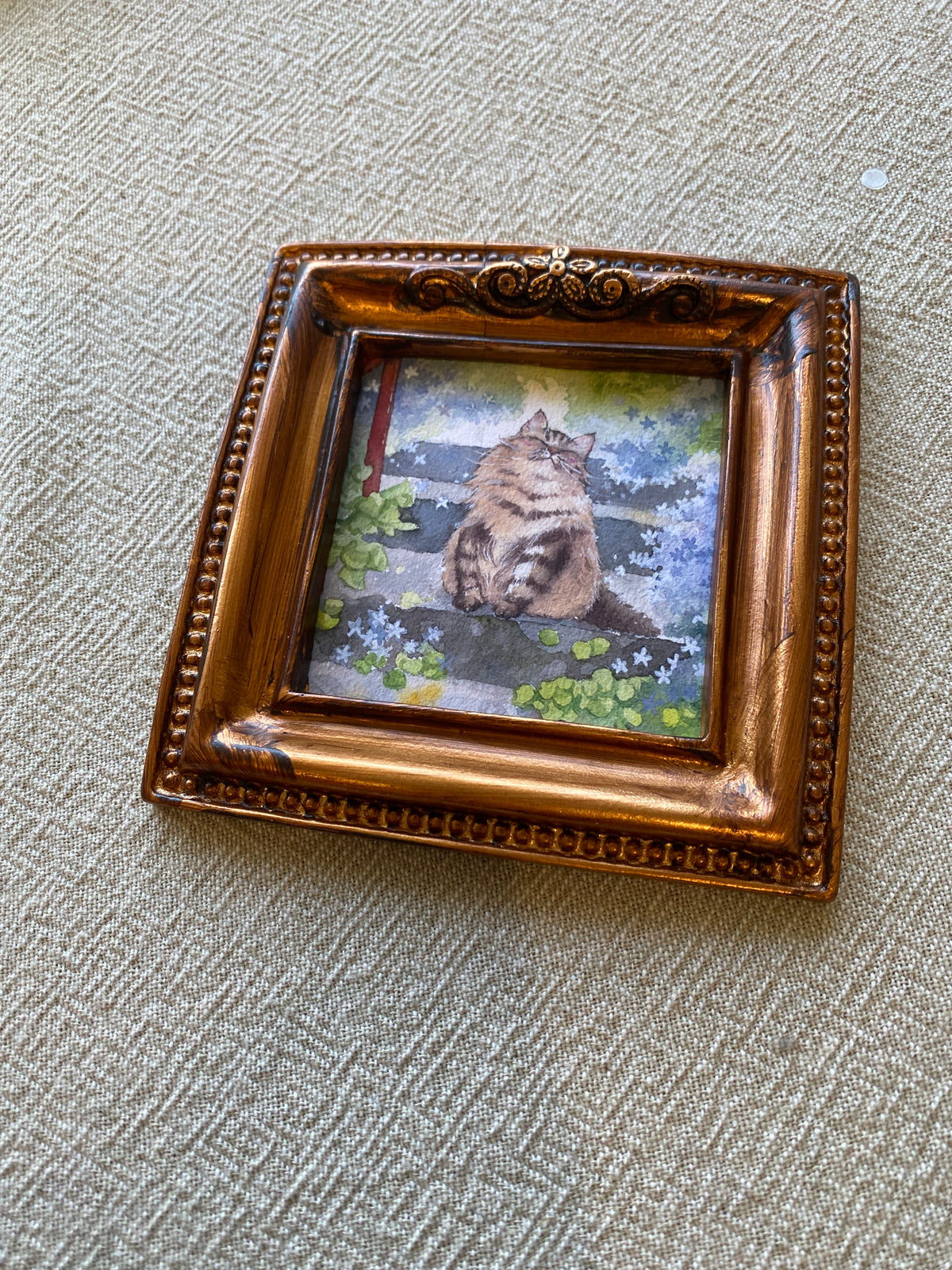 Vintage mini framed art | fluffy cat