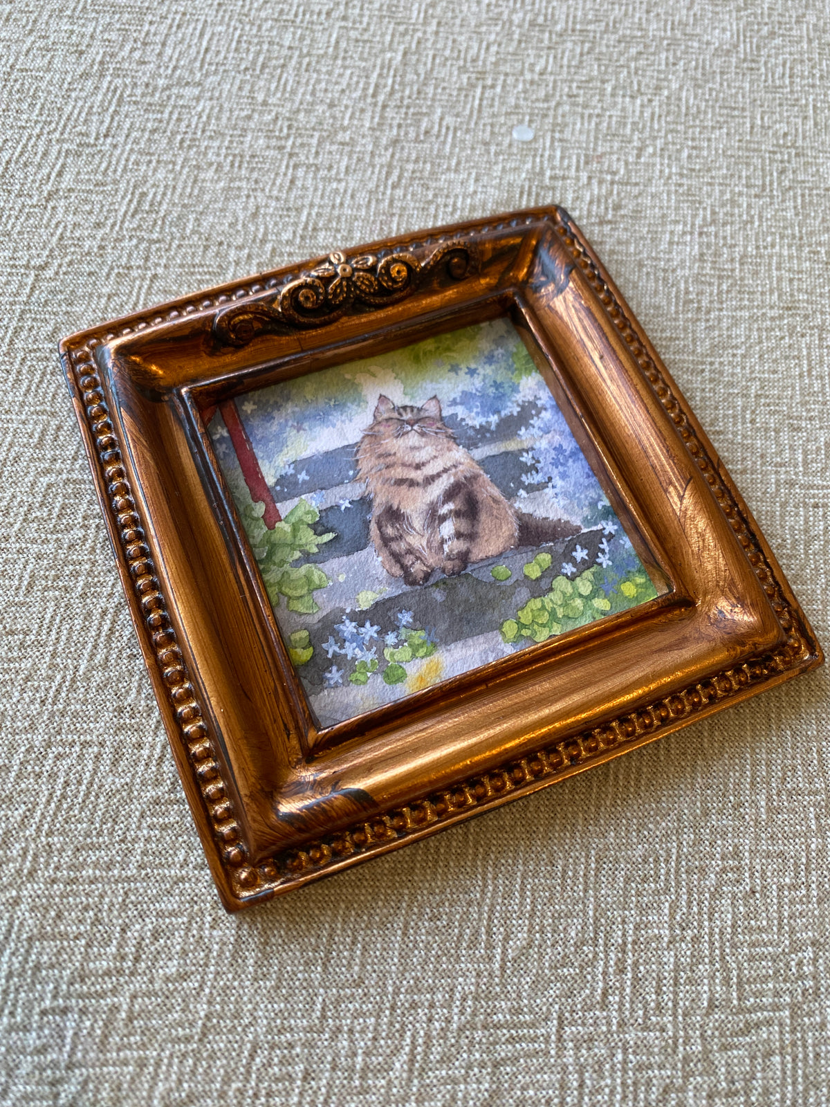 Vintage mini framed art | fluffy cat