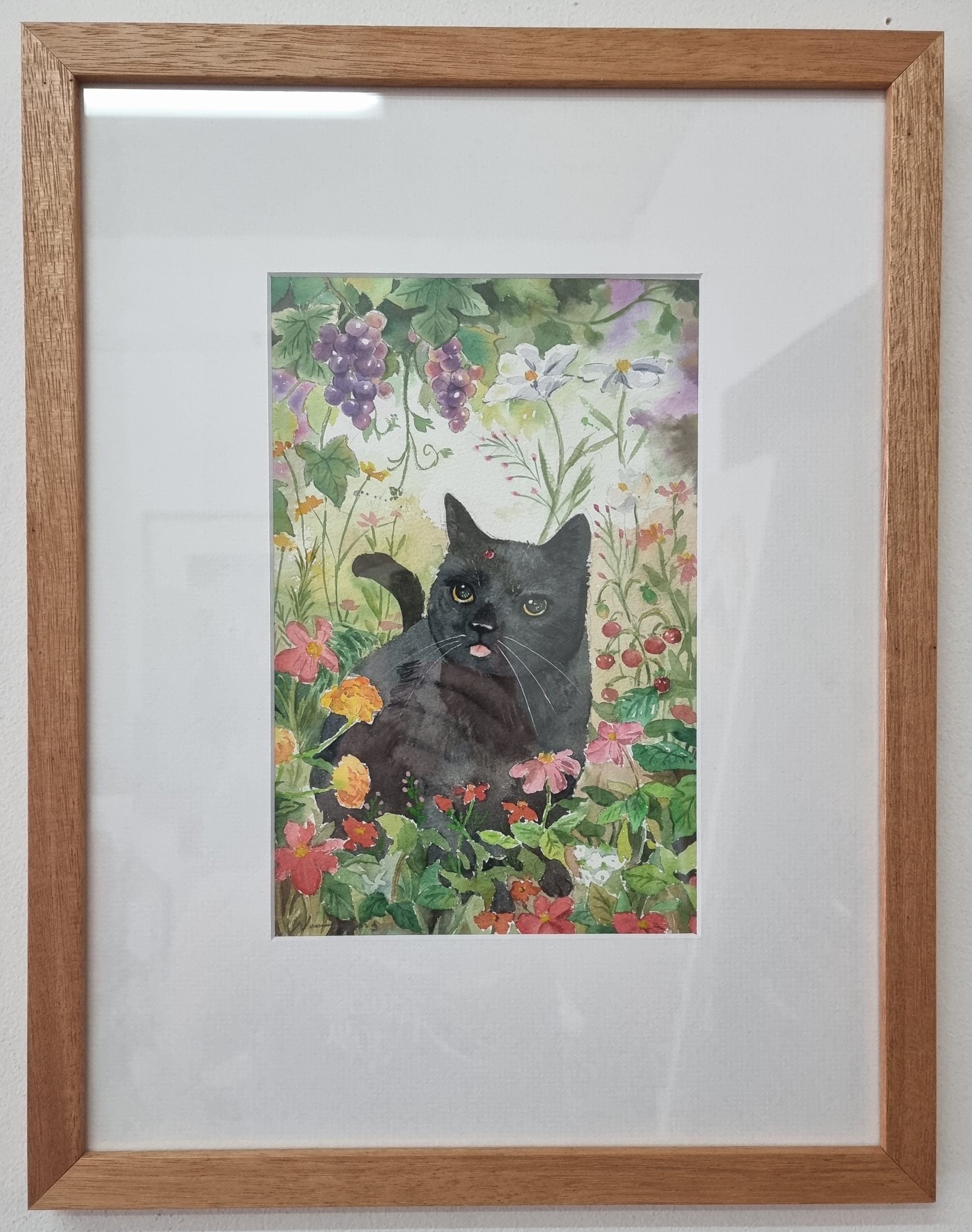 Black cat and ladybug | Original Watercolour Painting