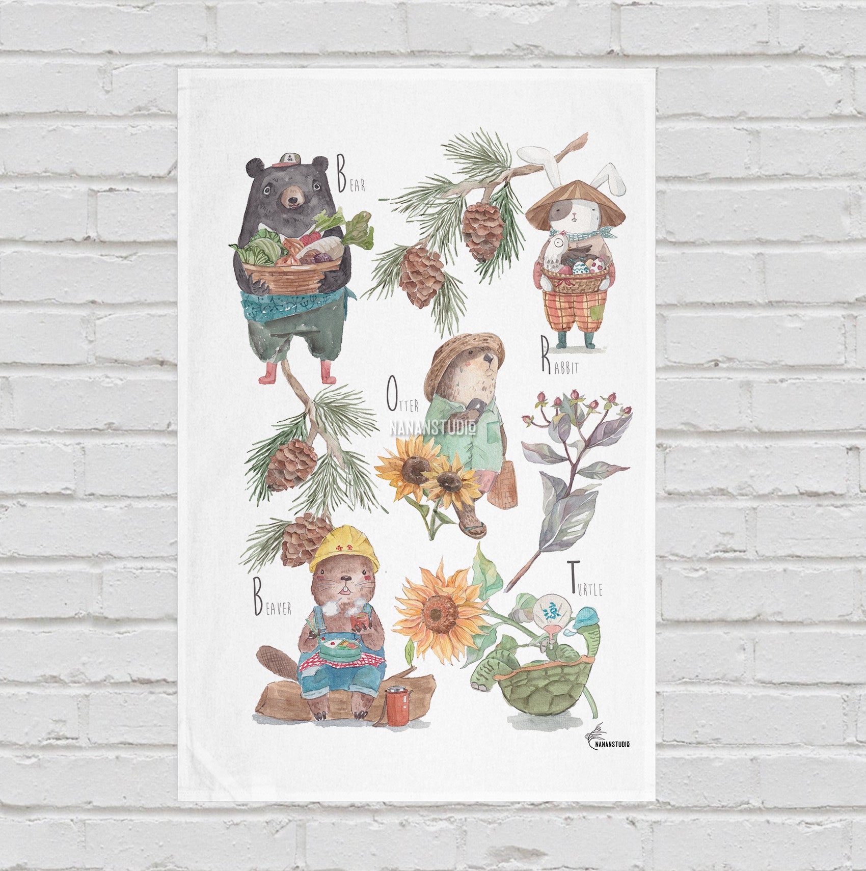 Mr. Otter Alphabet chart Tea Towel