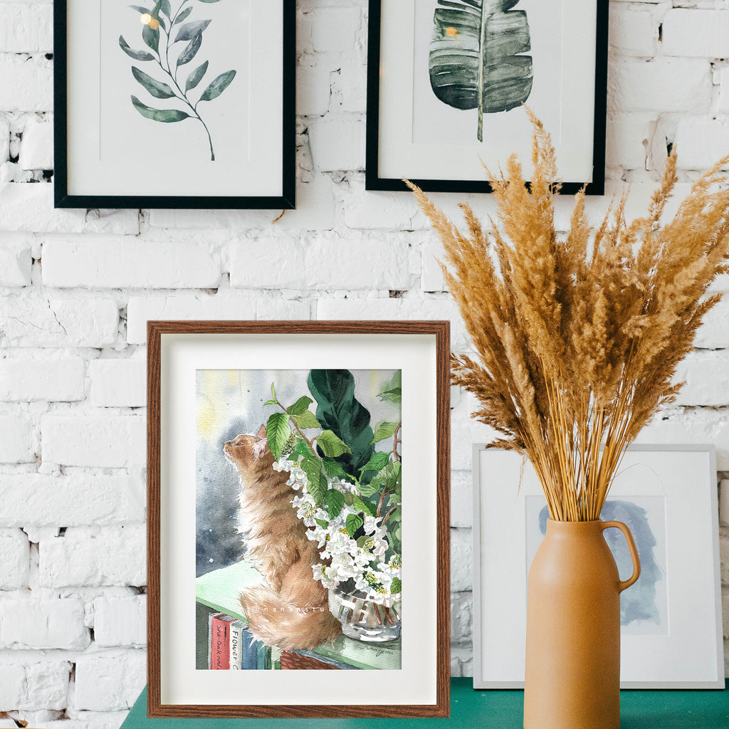 Sit by the Viburnum Flowers watercolour print styled in a home interior