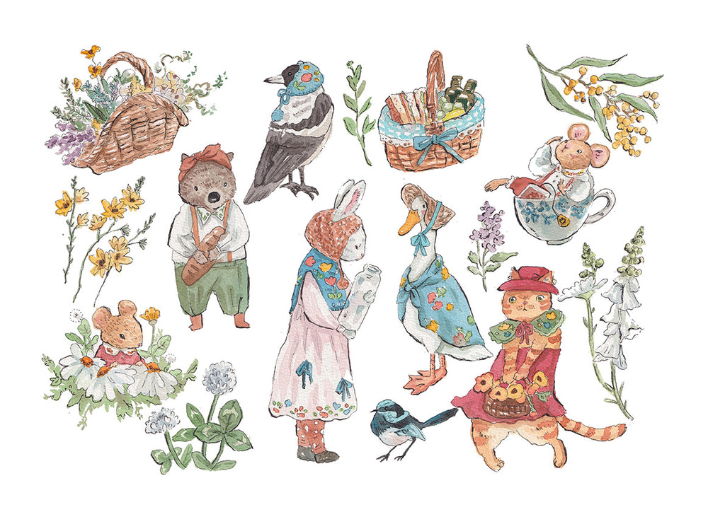 Animal picnic | Watercolour Art Print