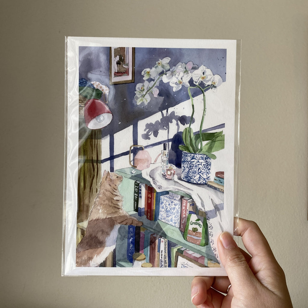 Serene Moments in the Garden with corgis - Giclée Art Print on Cotton Paper
