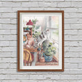 Blue Cat in Cosy Kitchen cat art print styled in a home interior