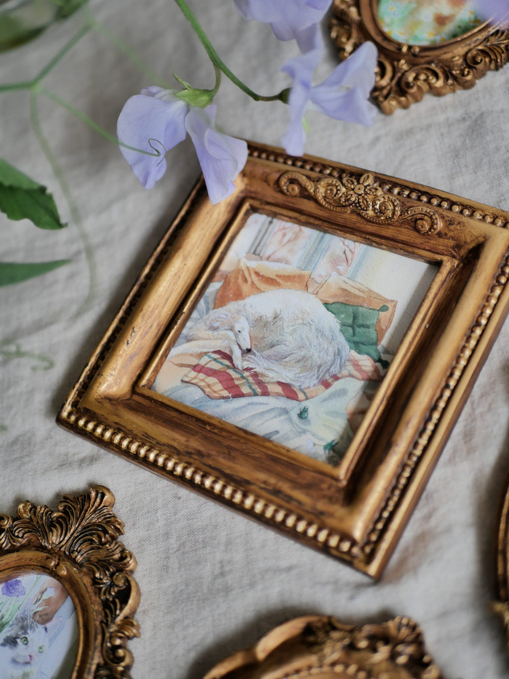 Borzoi snooze | Vintage mini framed art