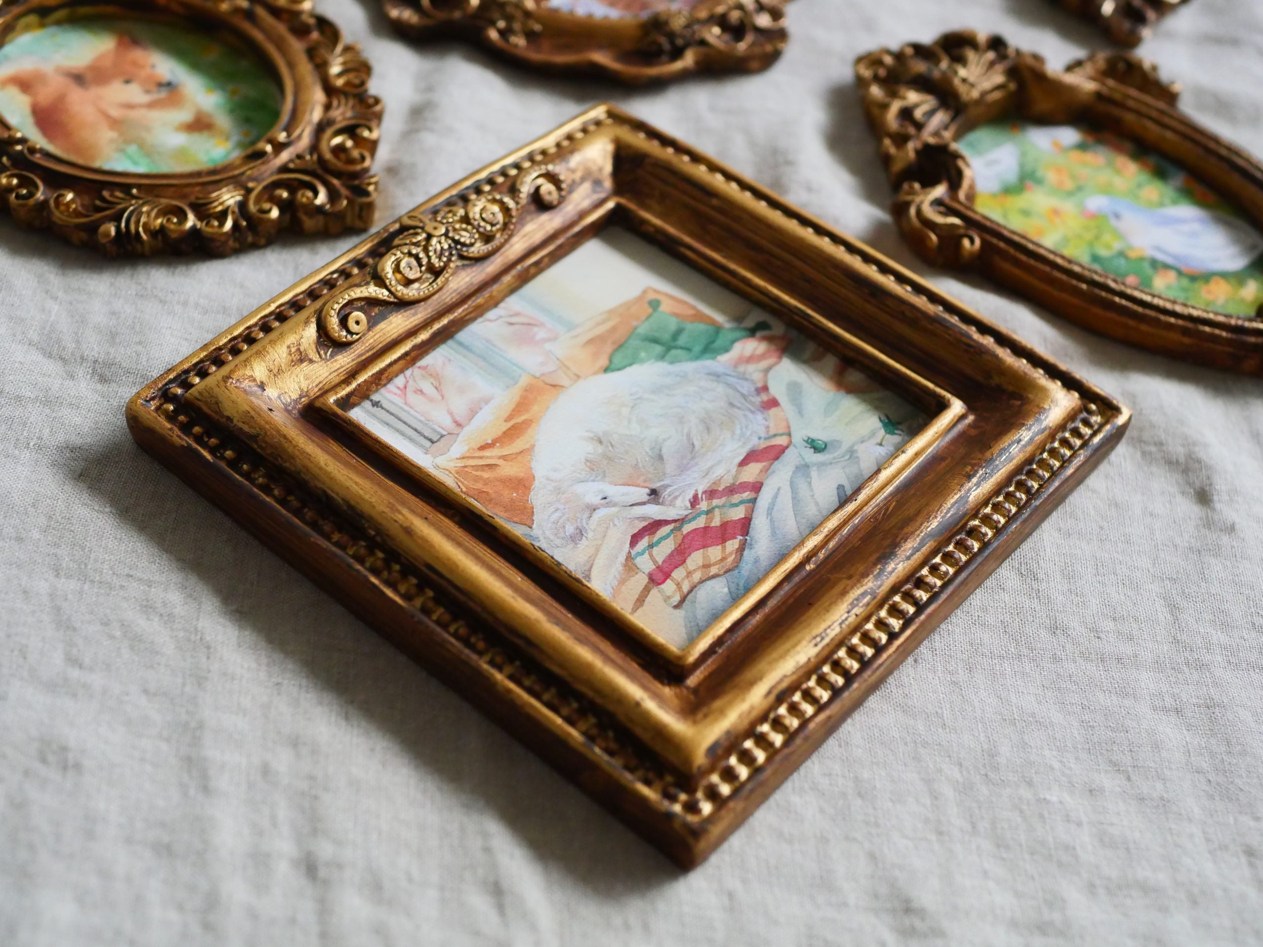 Borzoi snooze | Vintage mini framed art