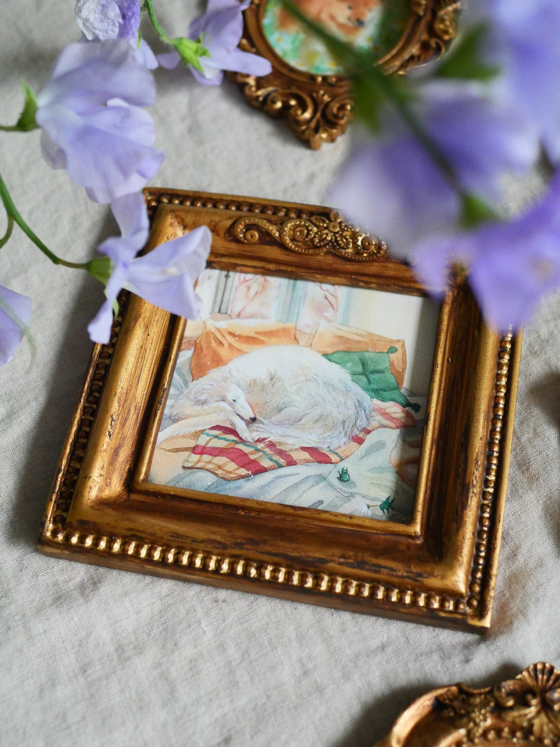 Borzoi snooze | Vintage mini framed art
