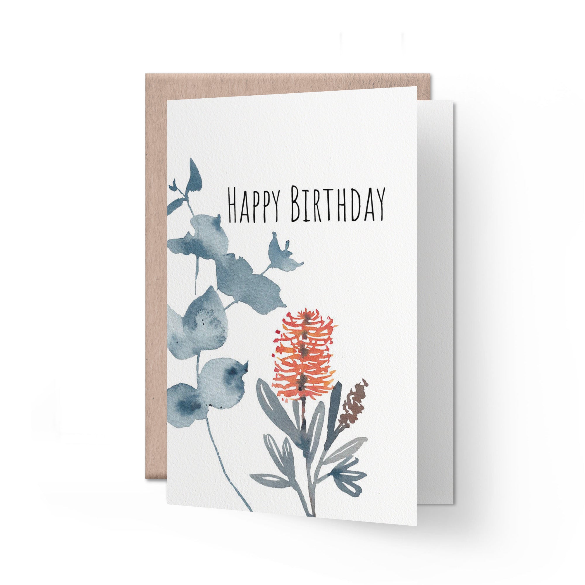 Birthday Card | beautiful watercolour red bottle brush