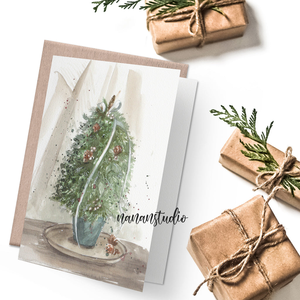 Christmas Tree Watercolour Illustration | Christmas Card