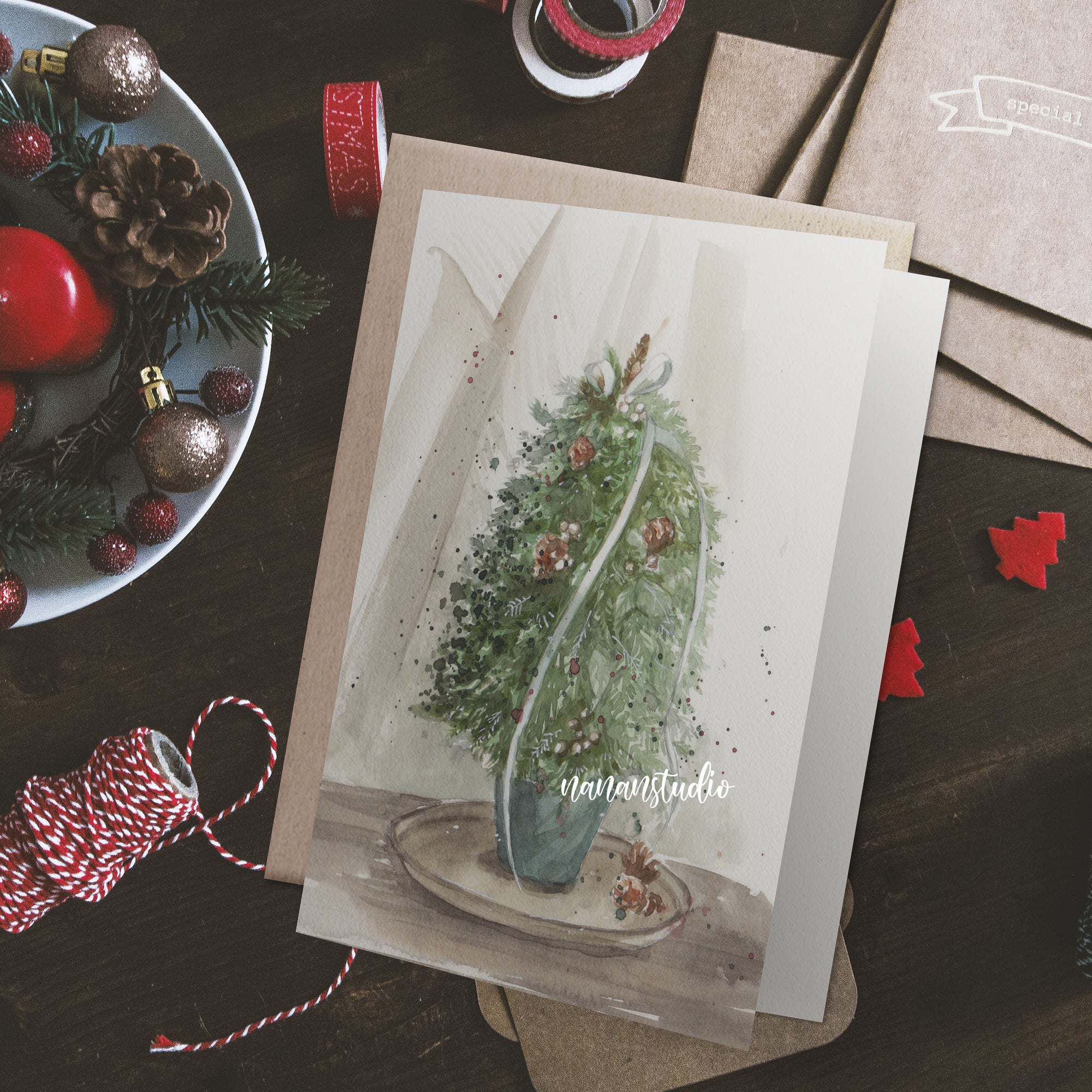 Christmas Tree Watercolour Illustration | Christmas Card