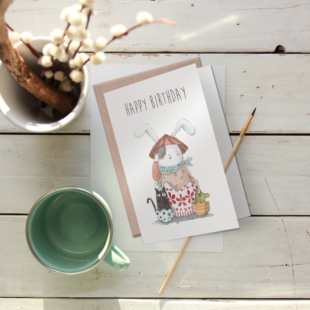 Super cute Birthday Card | farmer rabbit illustration