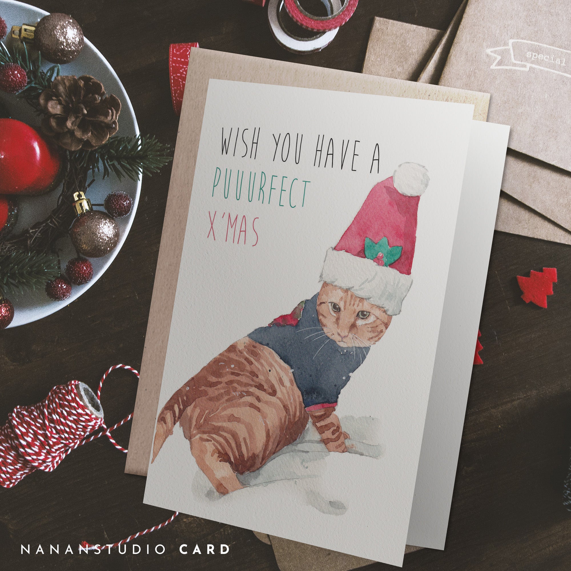 Perfect Christmas card for cat lover | Santa Cat