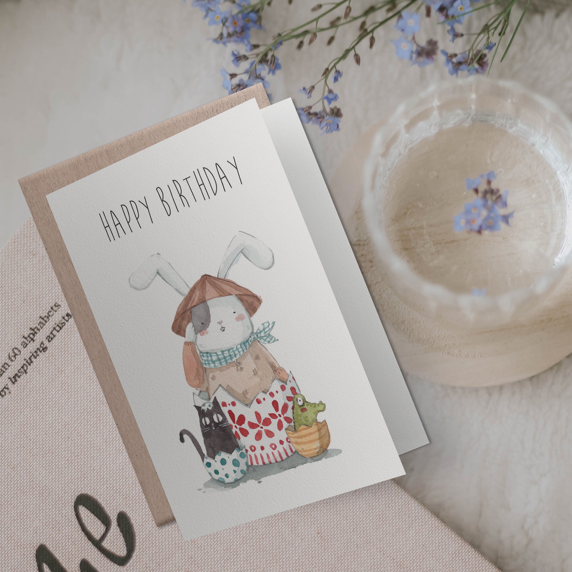 Super cute Birthday Card | farmer rabbit illustration