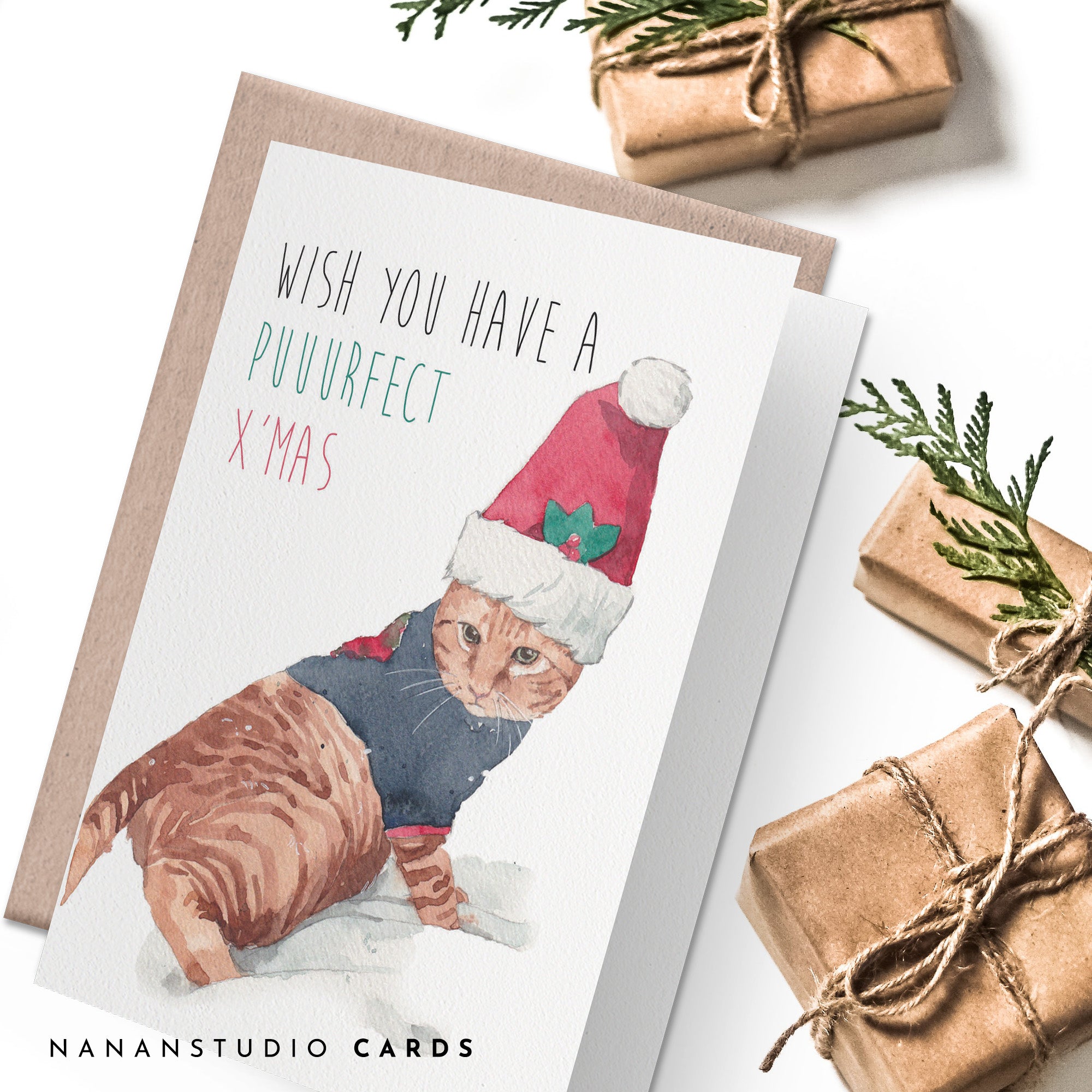 Perfect Christmas card for cat lover | Santa Cat