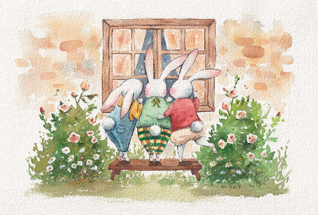 Curious bunnies | cute animal watercolour illustration art print