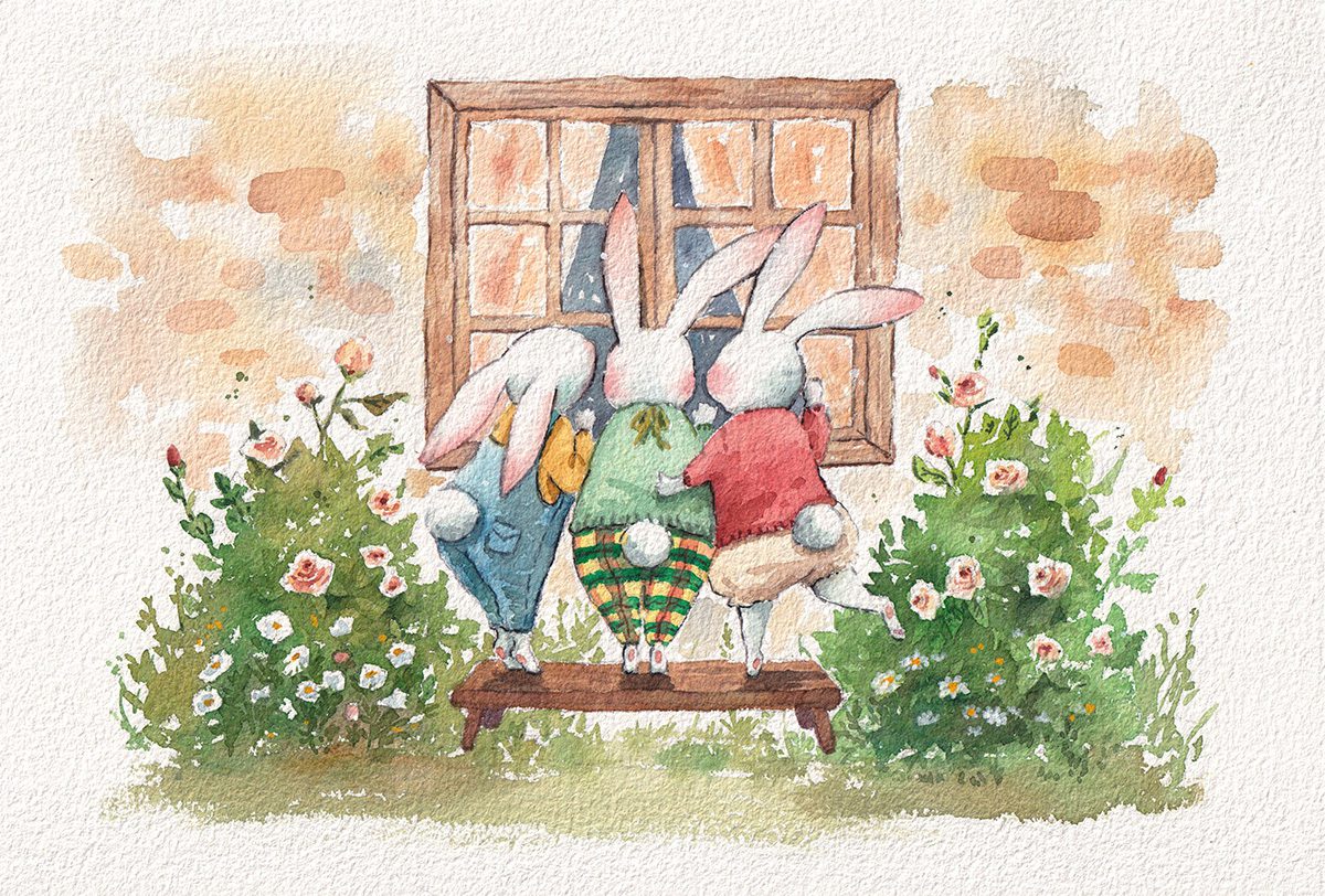 Curious bunnies | cute animal watercolour illustration art print