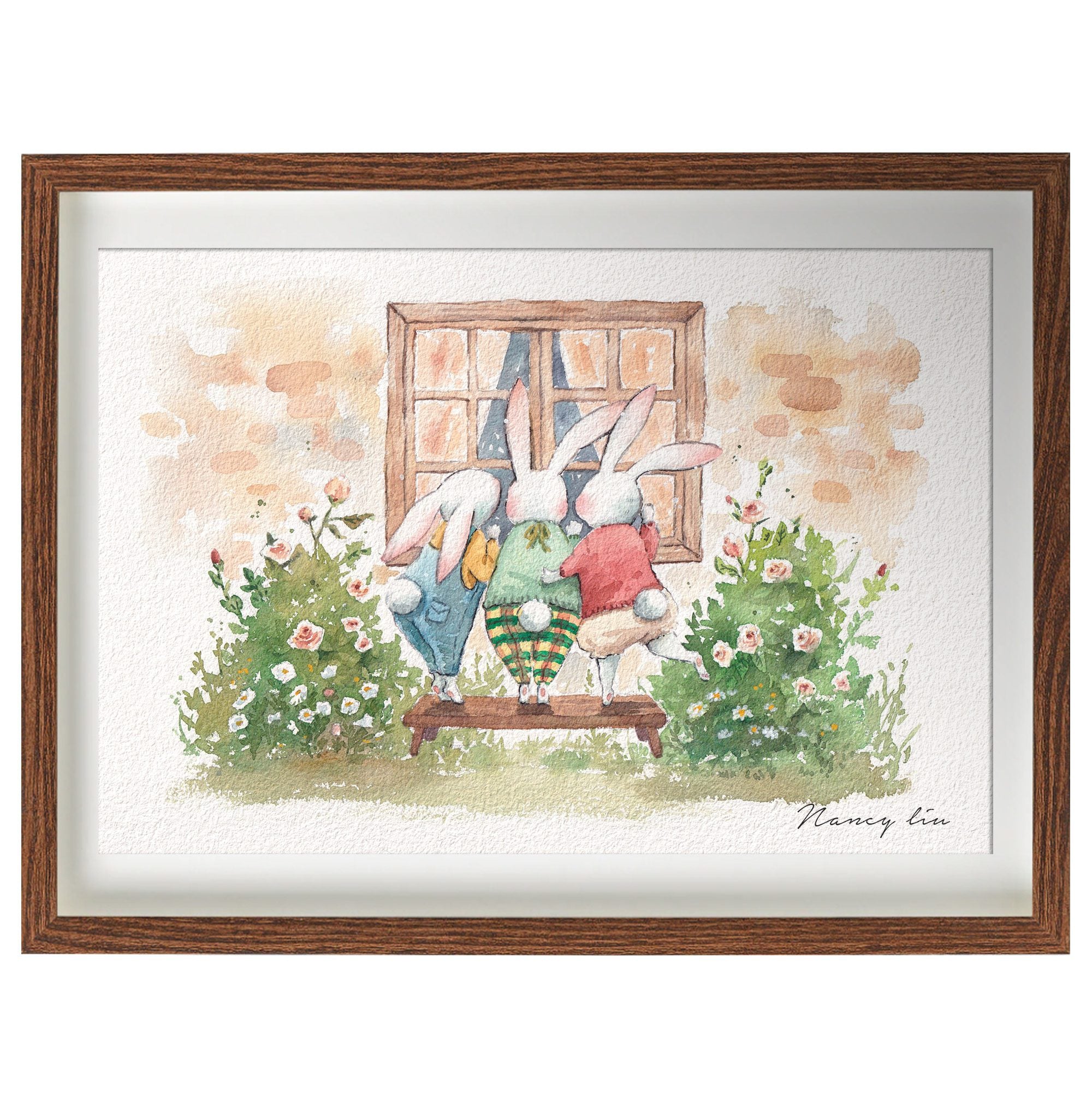Curious bunnies | cute animal watercolour illustration art print