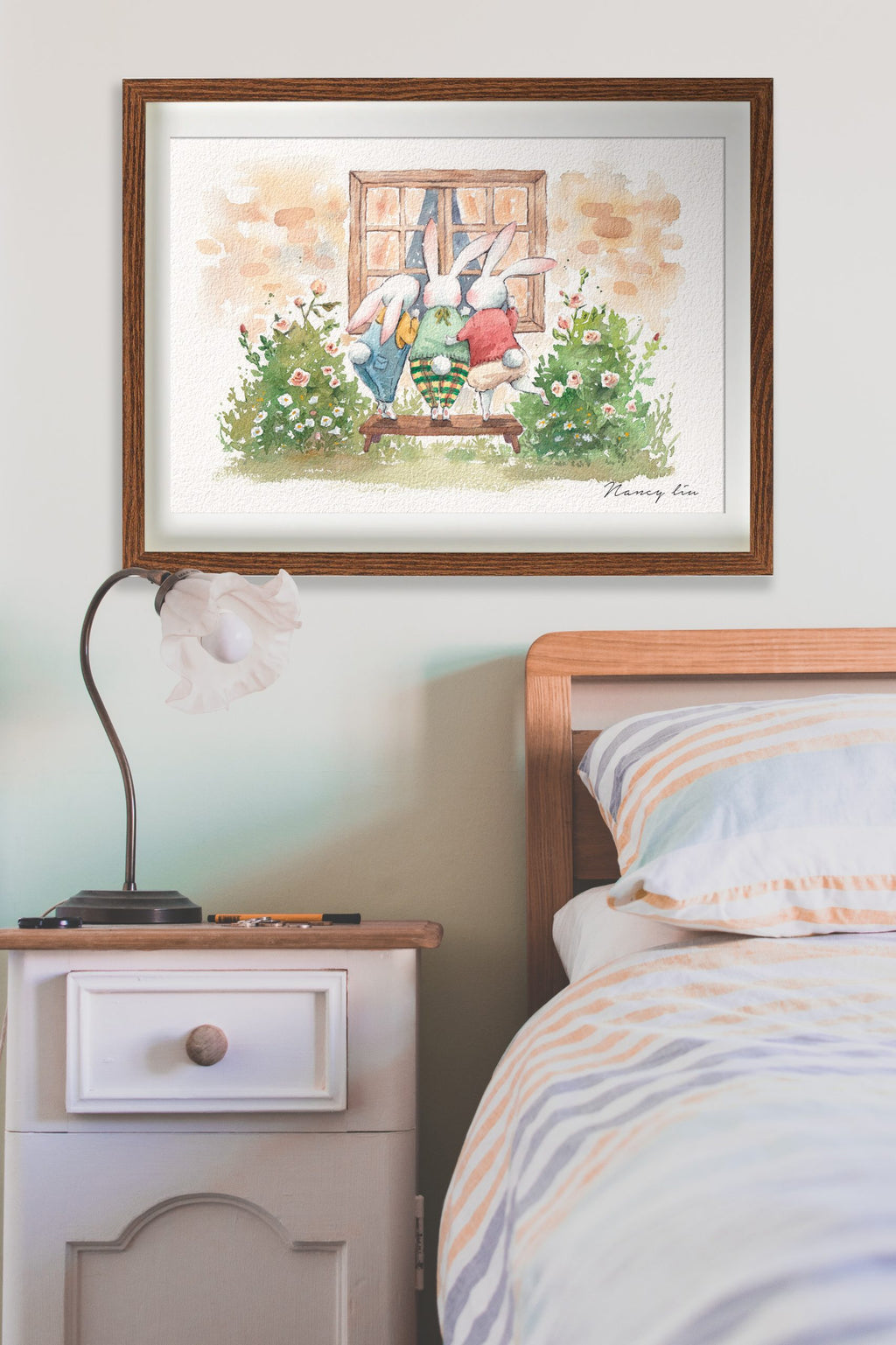 Curious bunnies | cute animal watercolour illustration art print