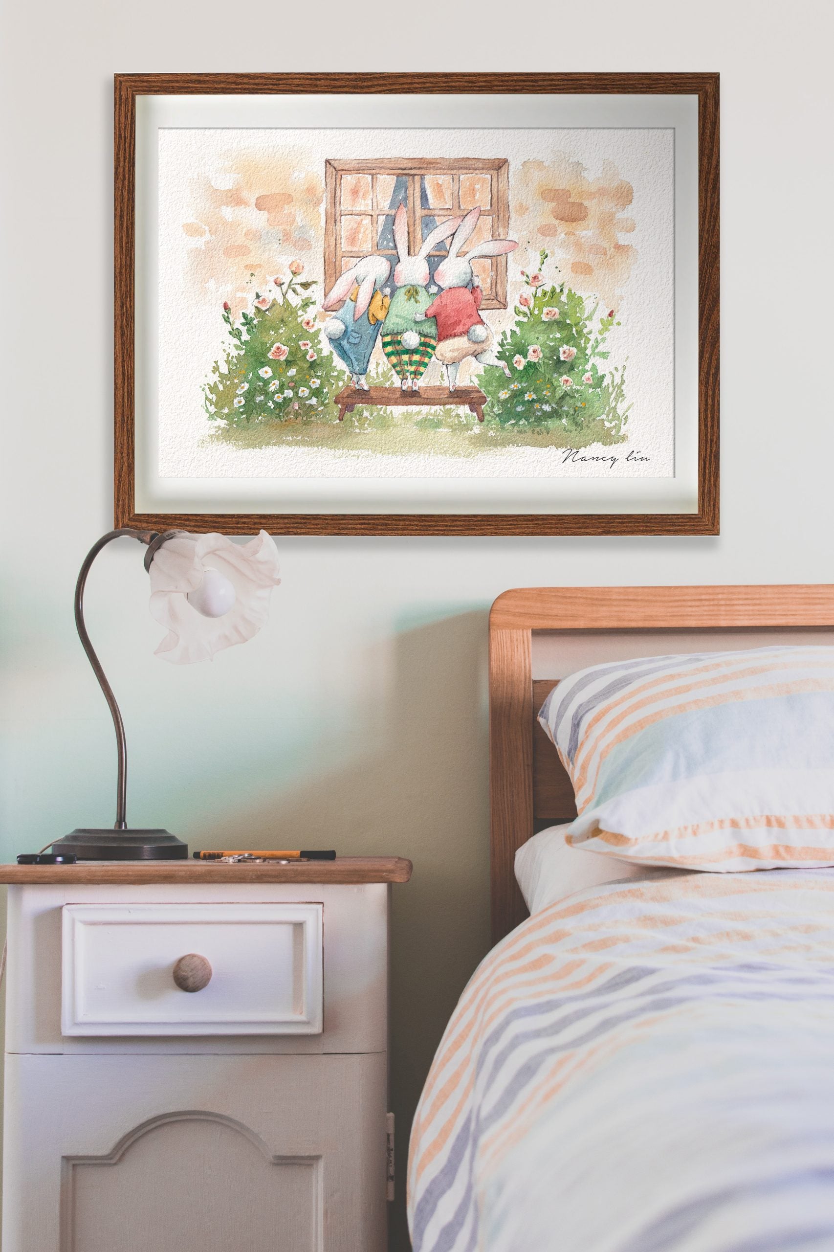 Curious bunnies | cute animal watercolour illustration art print
