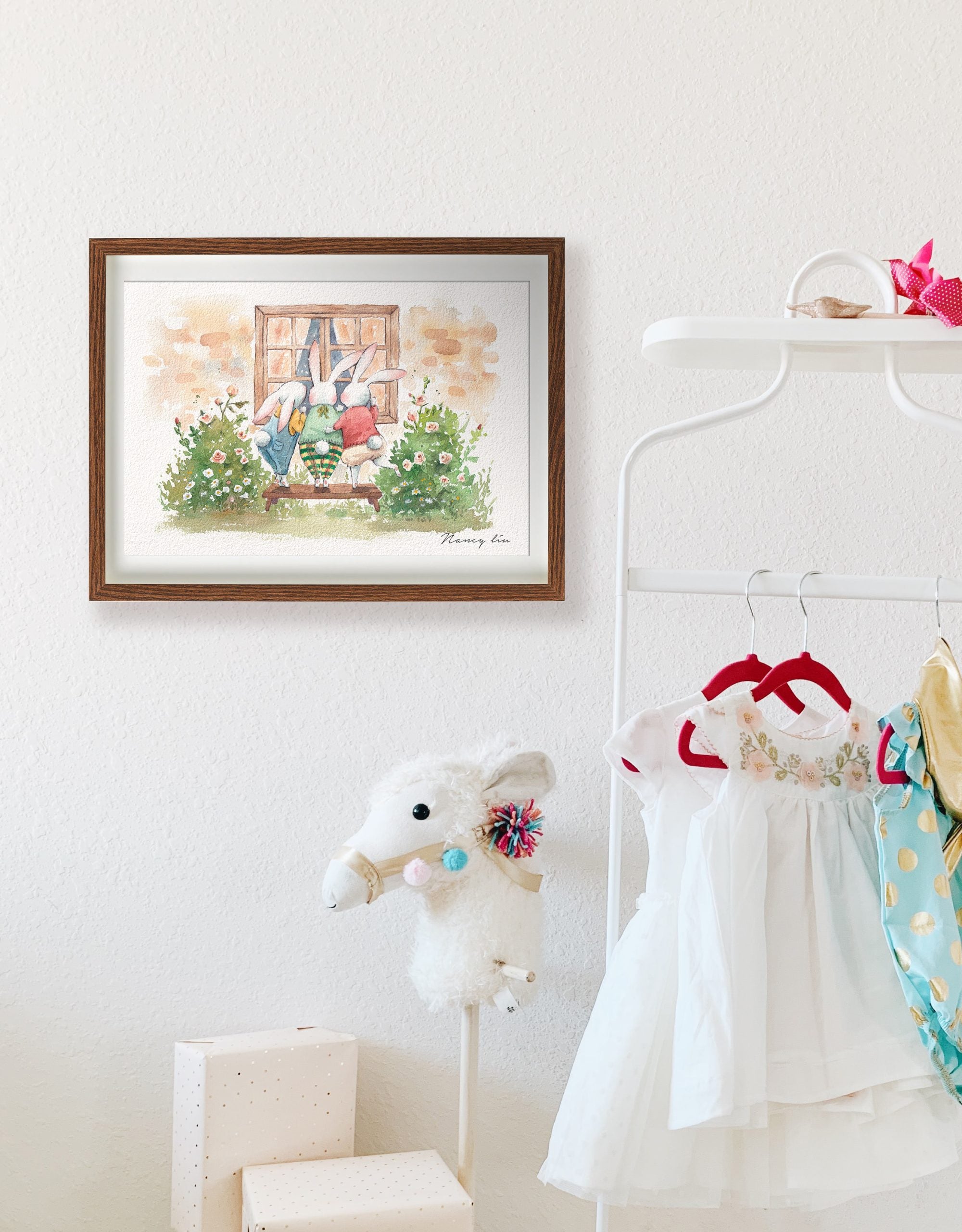 Curious bunnies | cute animal watercolour illustration art print