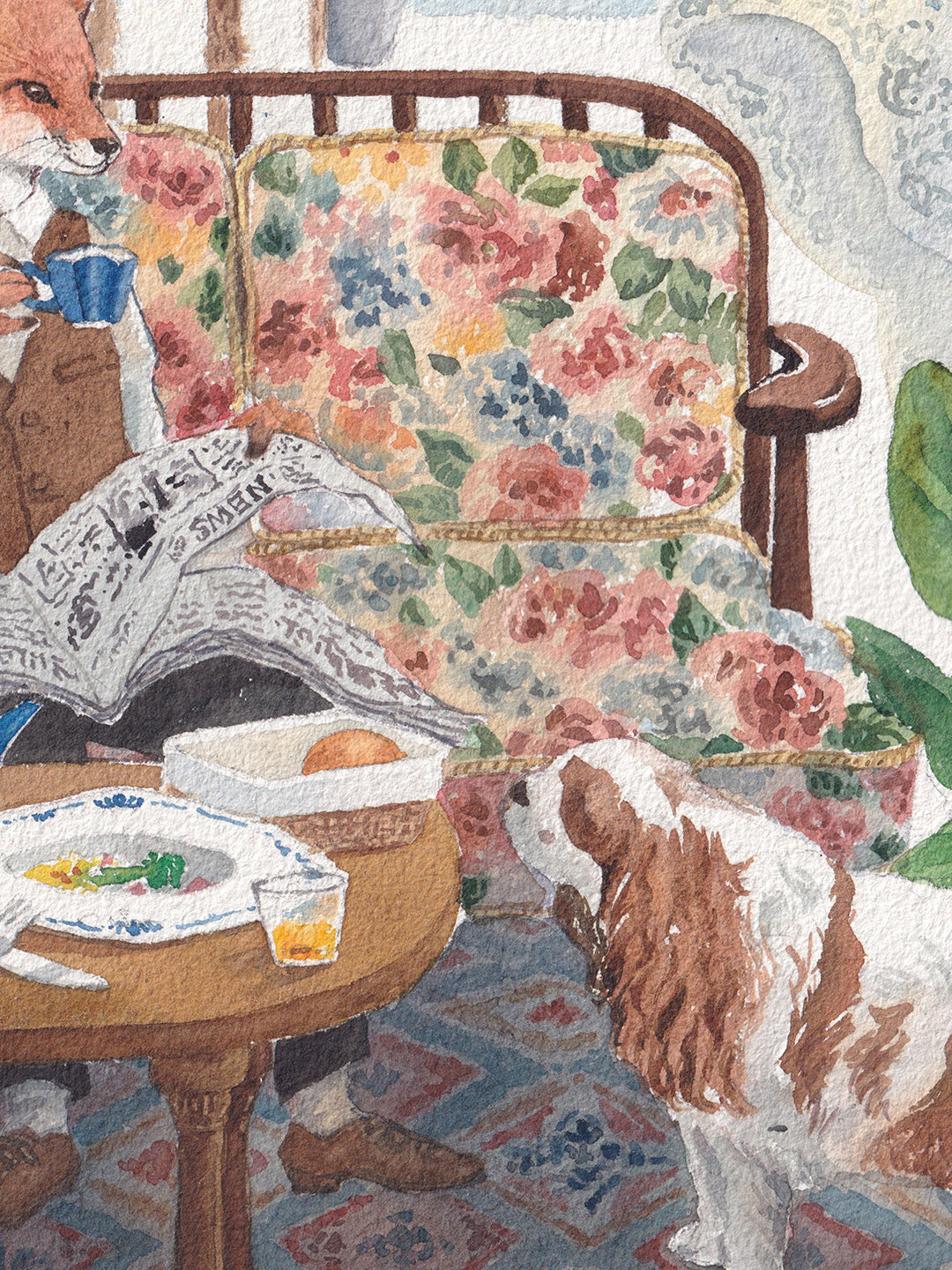 Close detail of Princess the King Charles puppy watching Mr. Fox