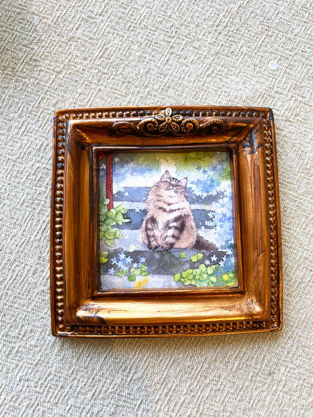 Vintage mini framed art | fluffy cat