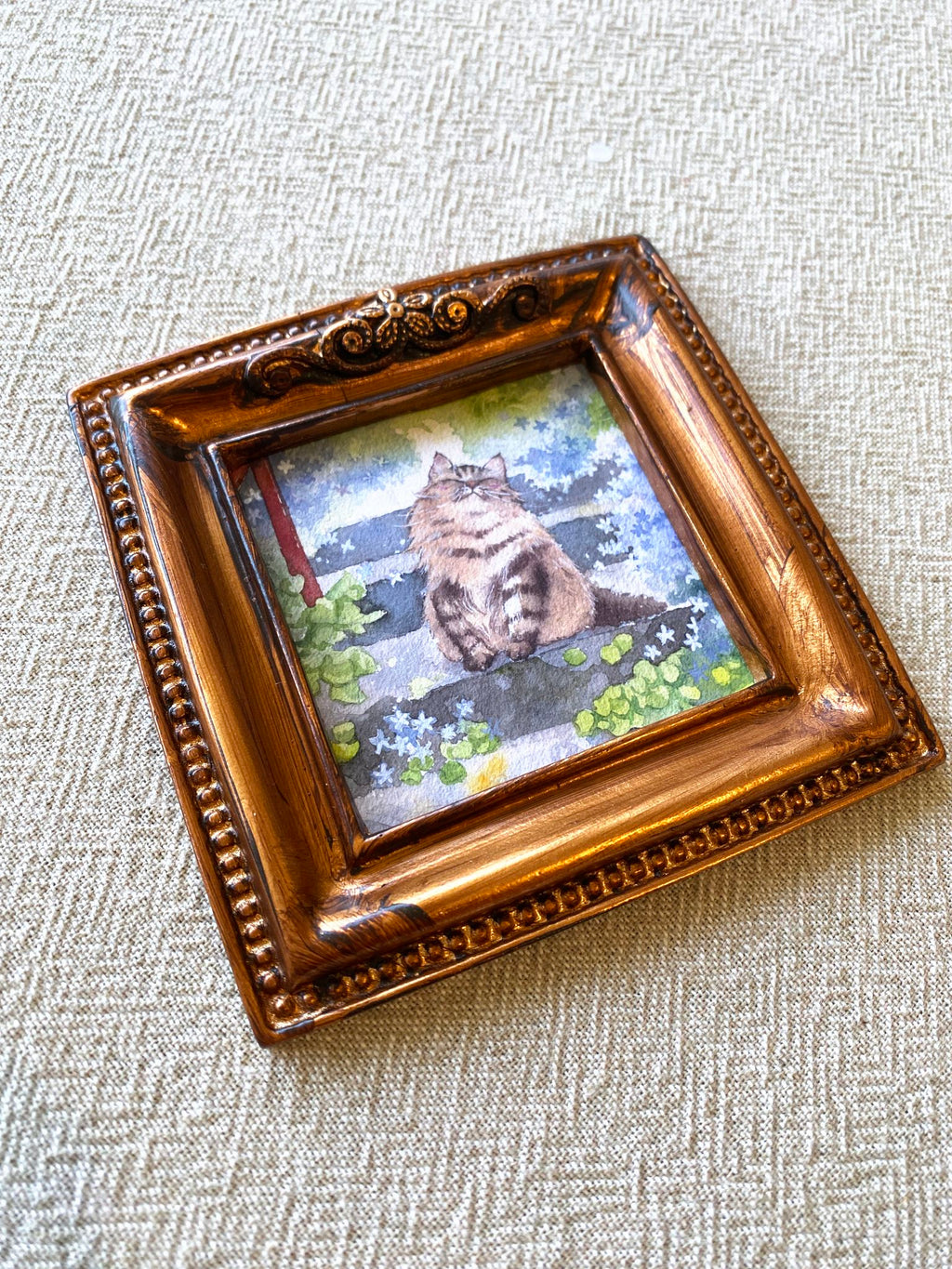 Vintage mini framed art | fluffy cat