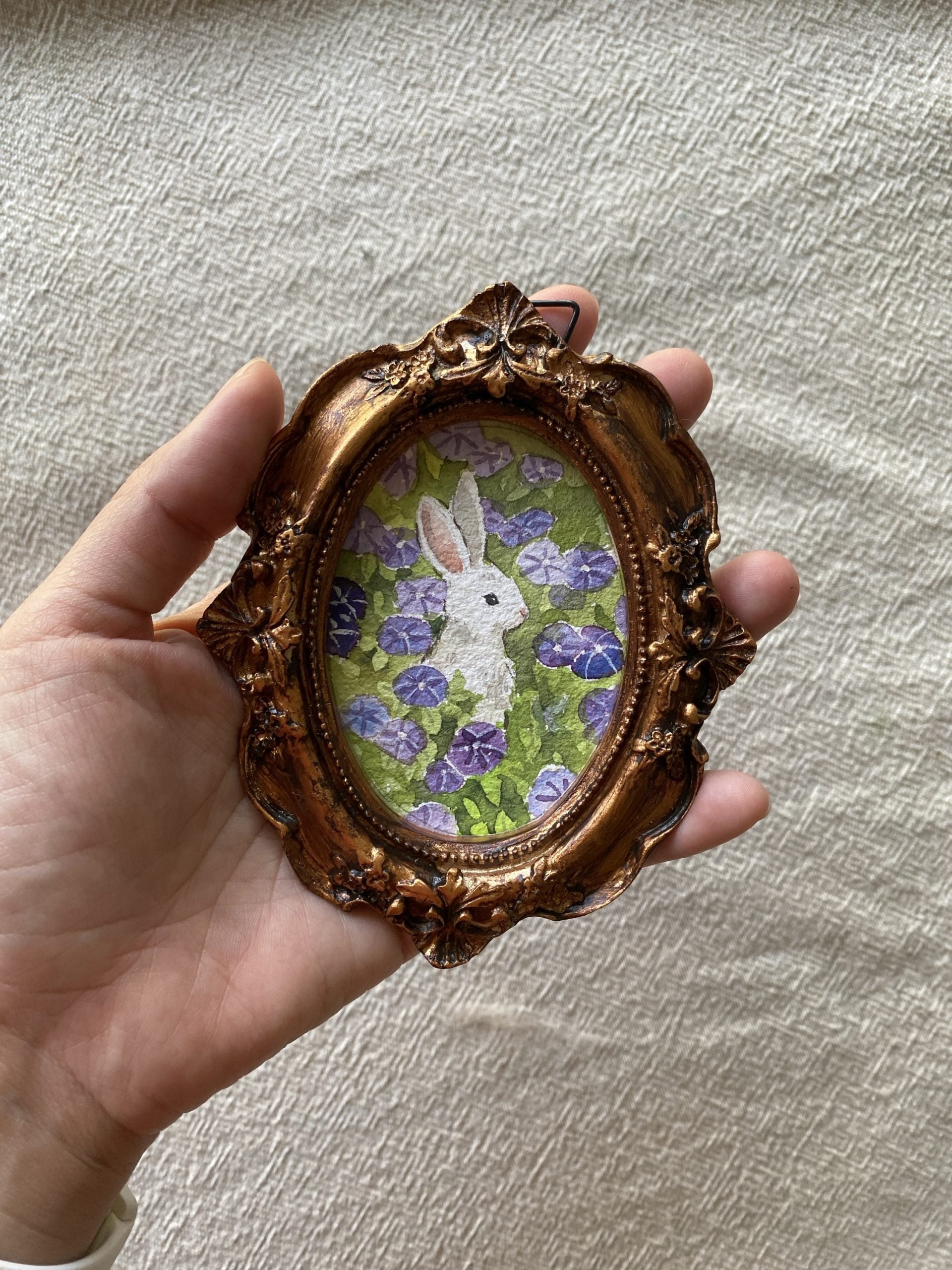 Rabbit with purple flowers | original watercolour art
